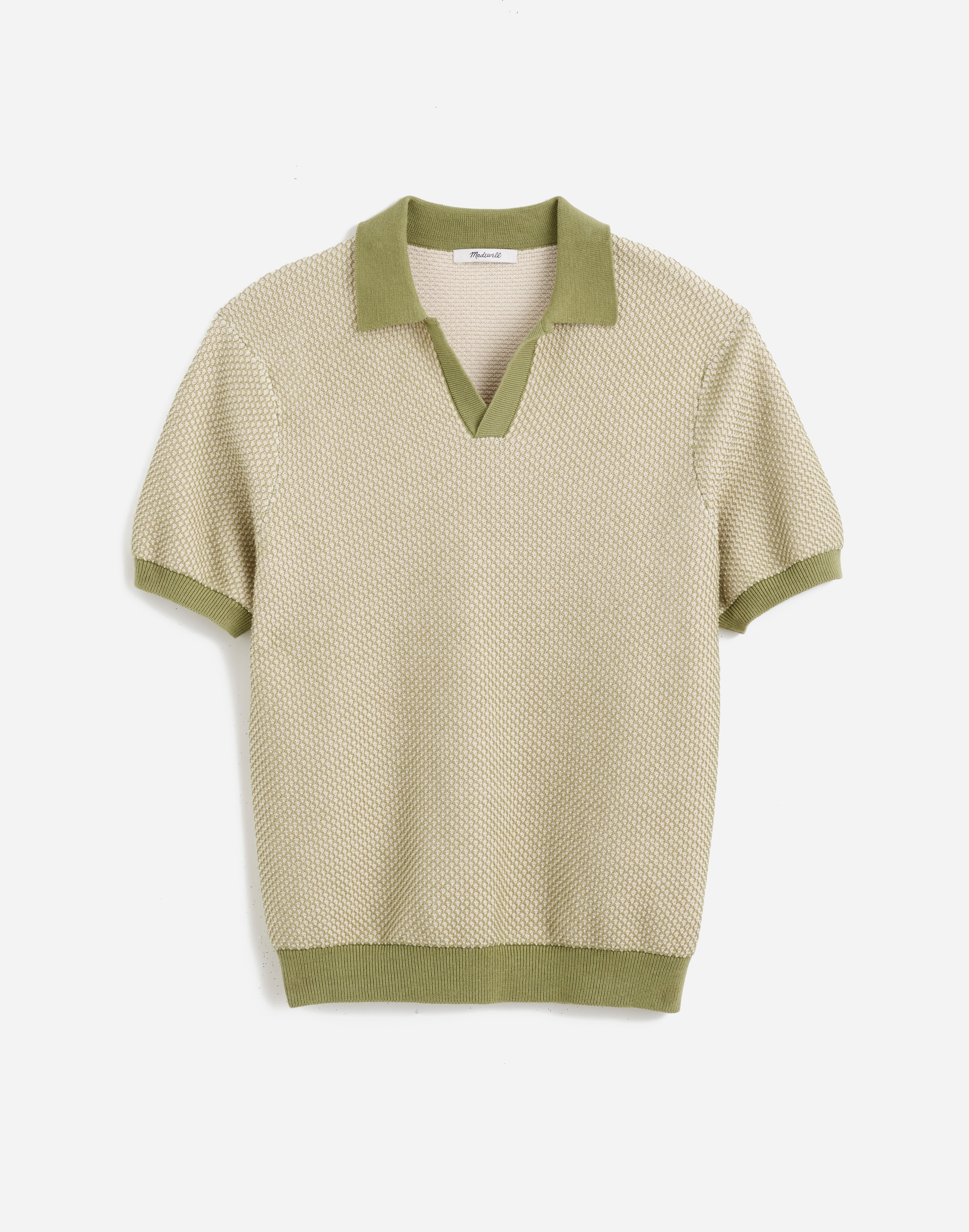 Honeycomb Stitch Johnny-Collar Sweater Polo