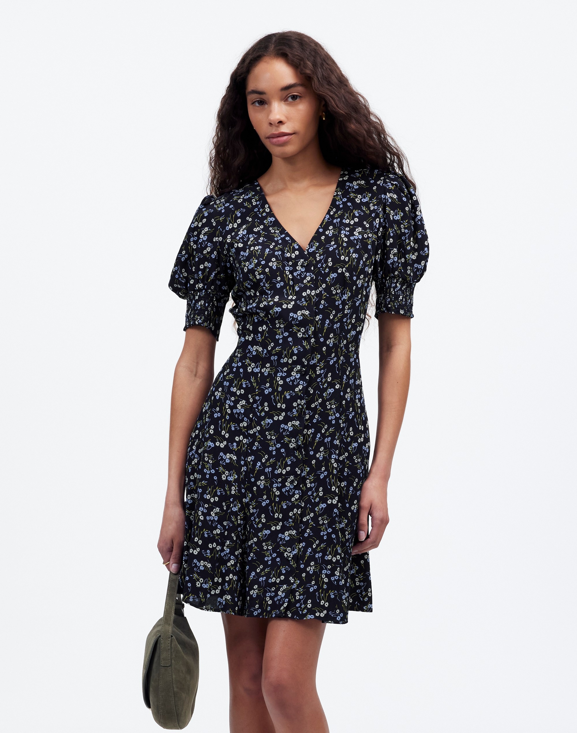 v-neck button-front mini dress in floral