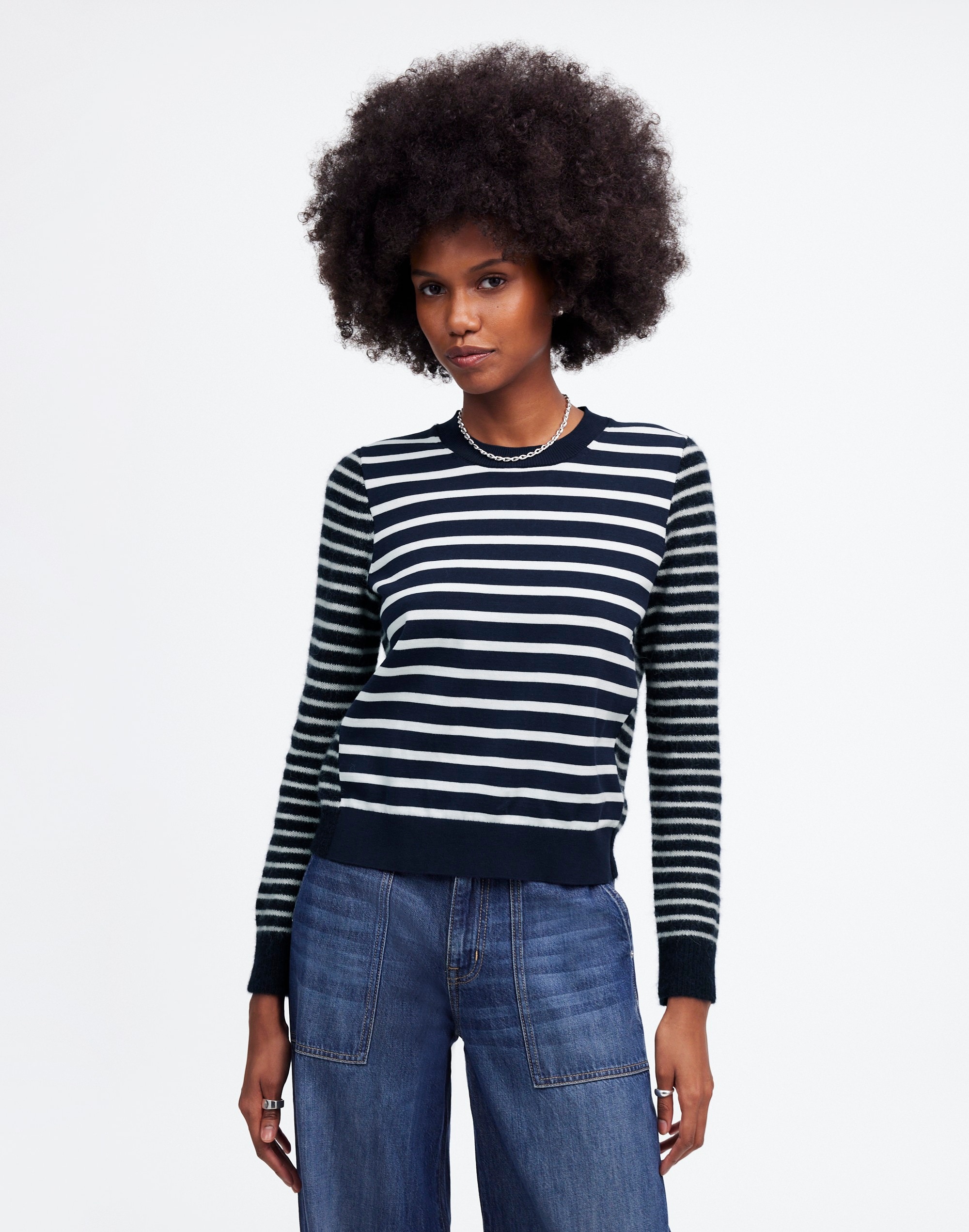 mixed-yarn striped sweater