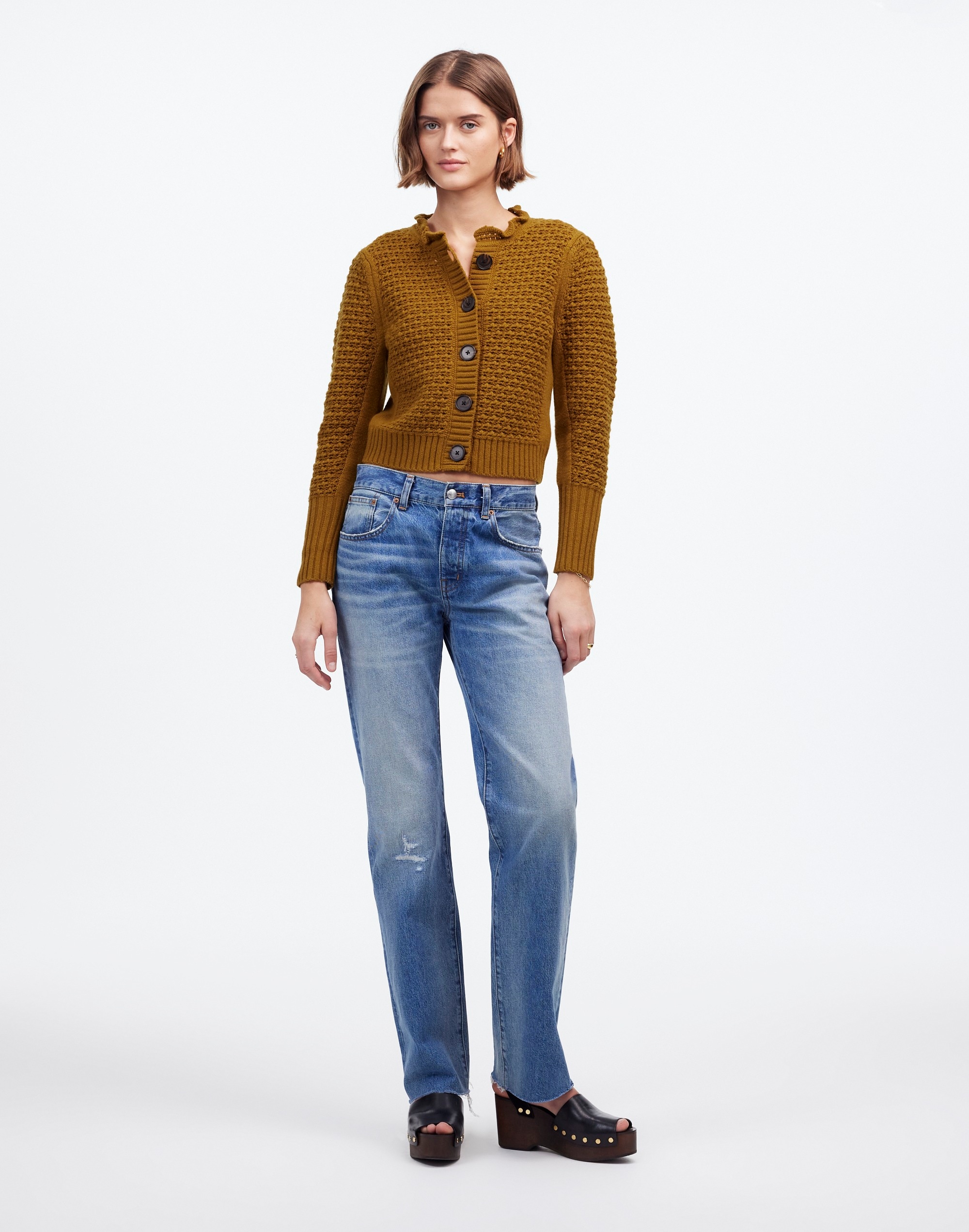 Scalloped Merino Wool-Blend Cardigan