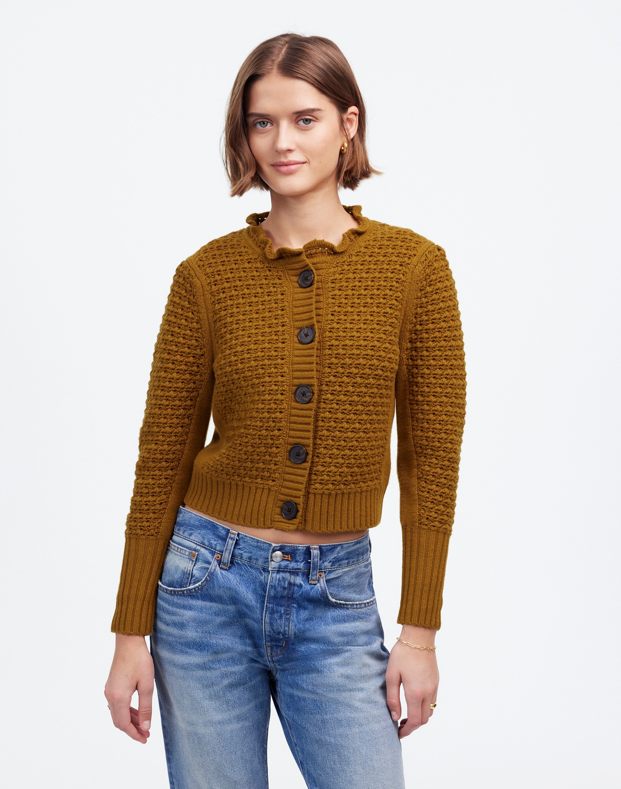 Scalloped Merino Wool-Blend Cardigan