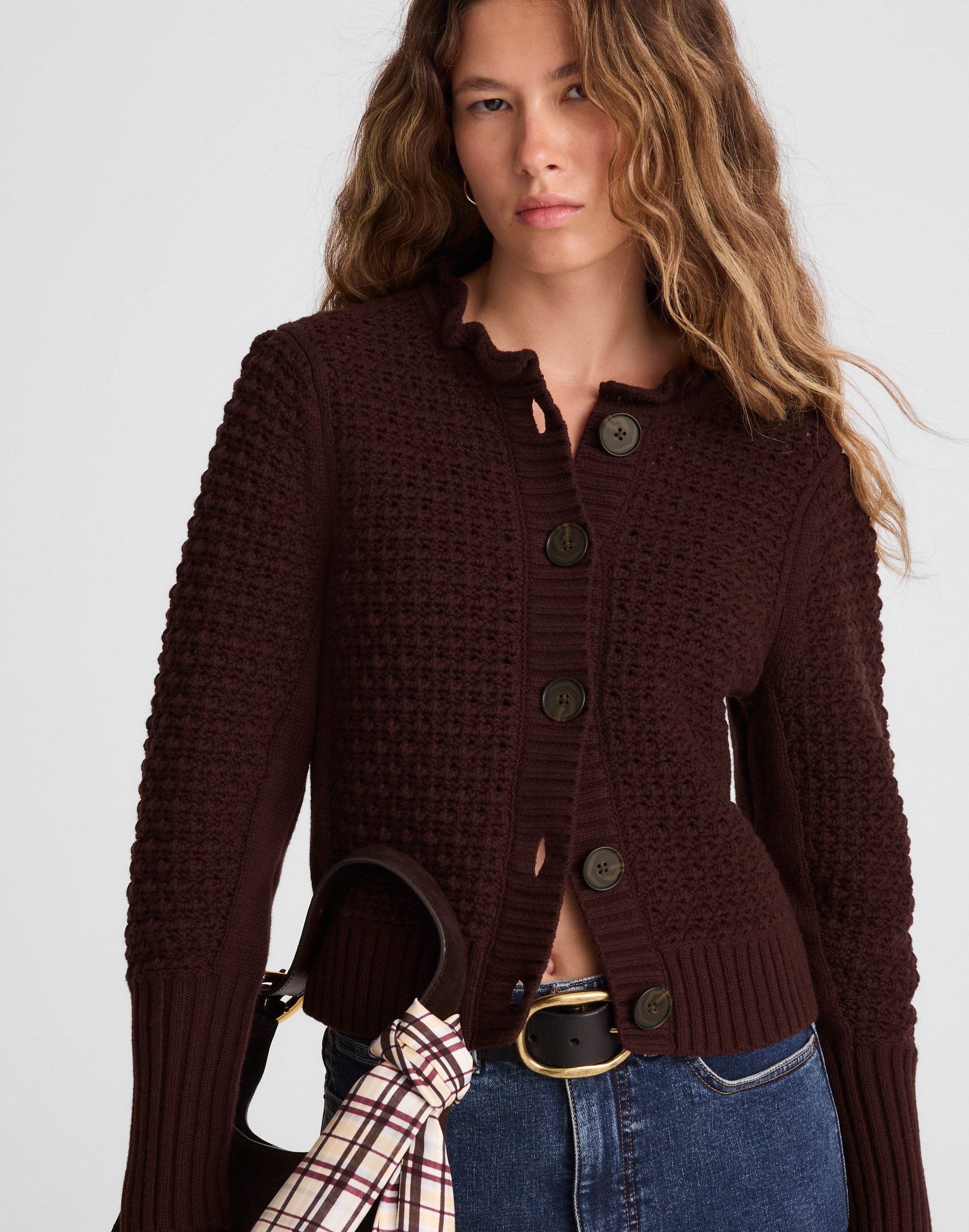 Scalloped Merino Wool-Blend Cardigan