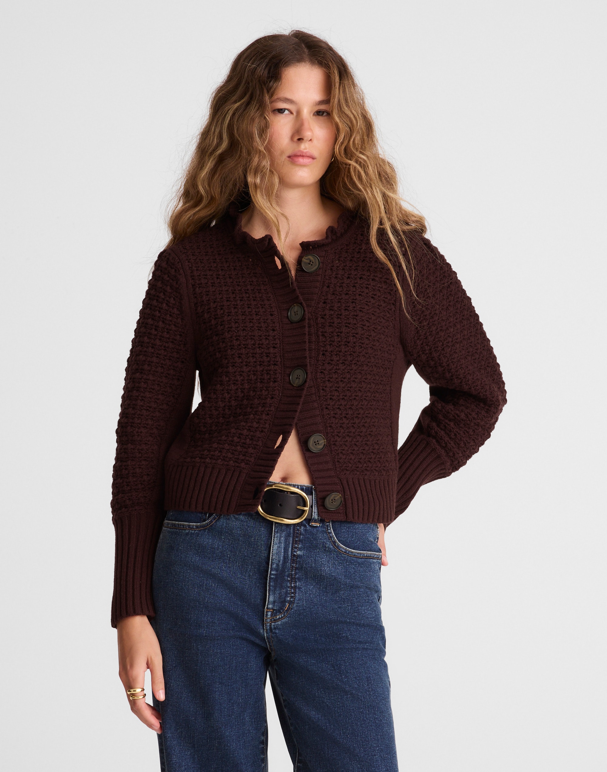 Scalloped Merino Wool-Blend Cardigan