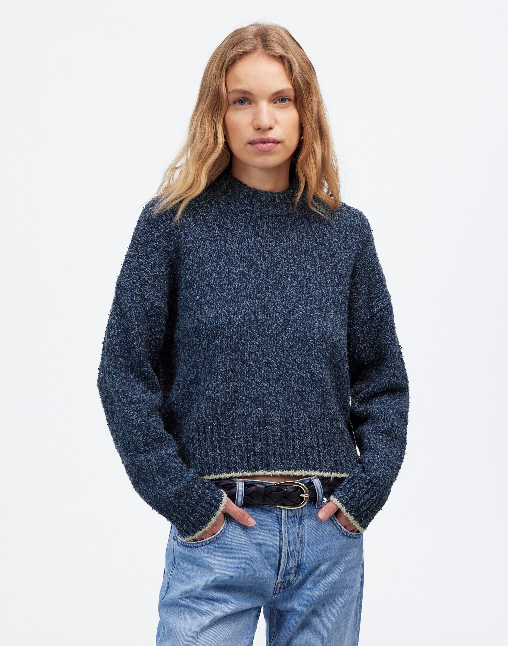 eyelash-yarn crewneck sweater