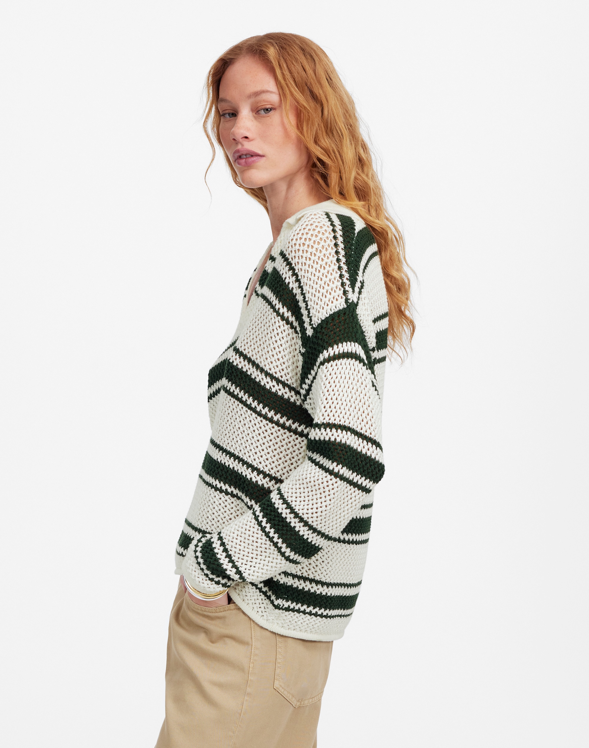 Open-Stitch Johnny Collar Sweater