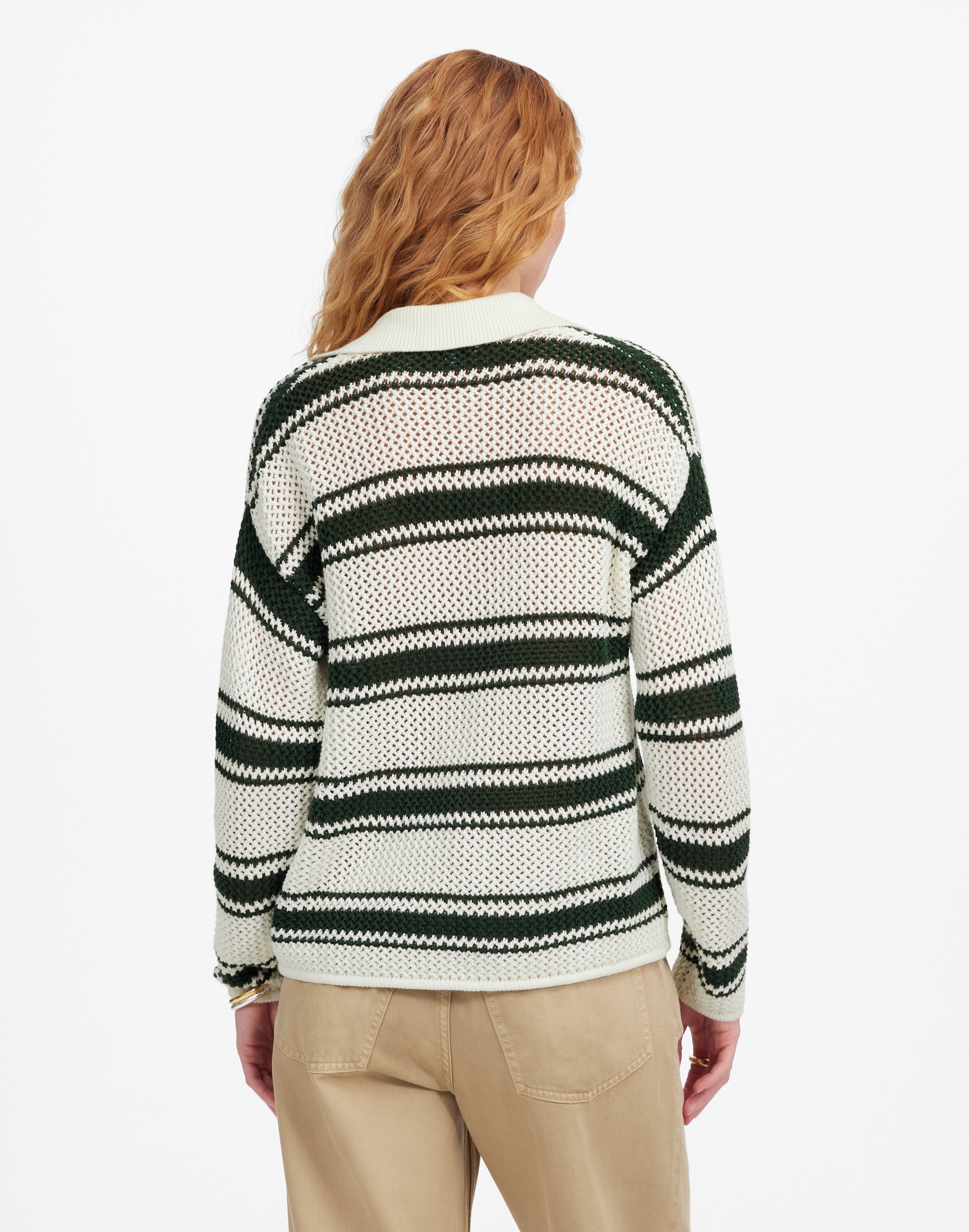 Open-Stitch Johnny Collar Sweater