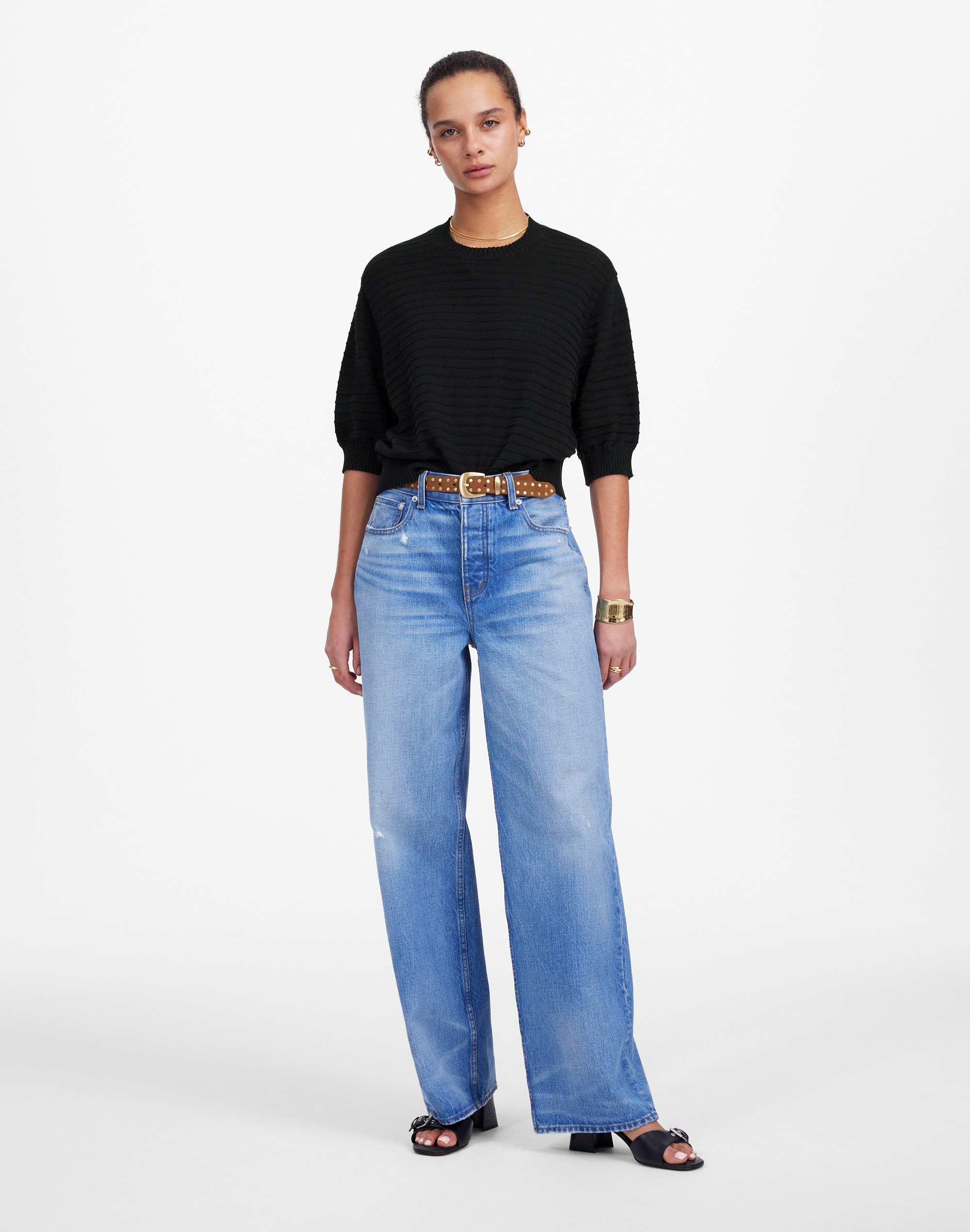 Textural-Stitch Cotton Sweater