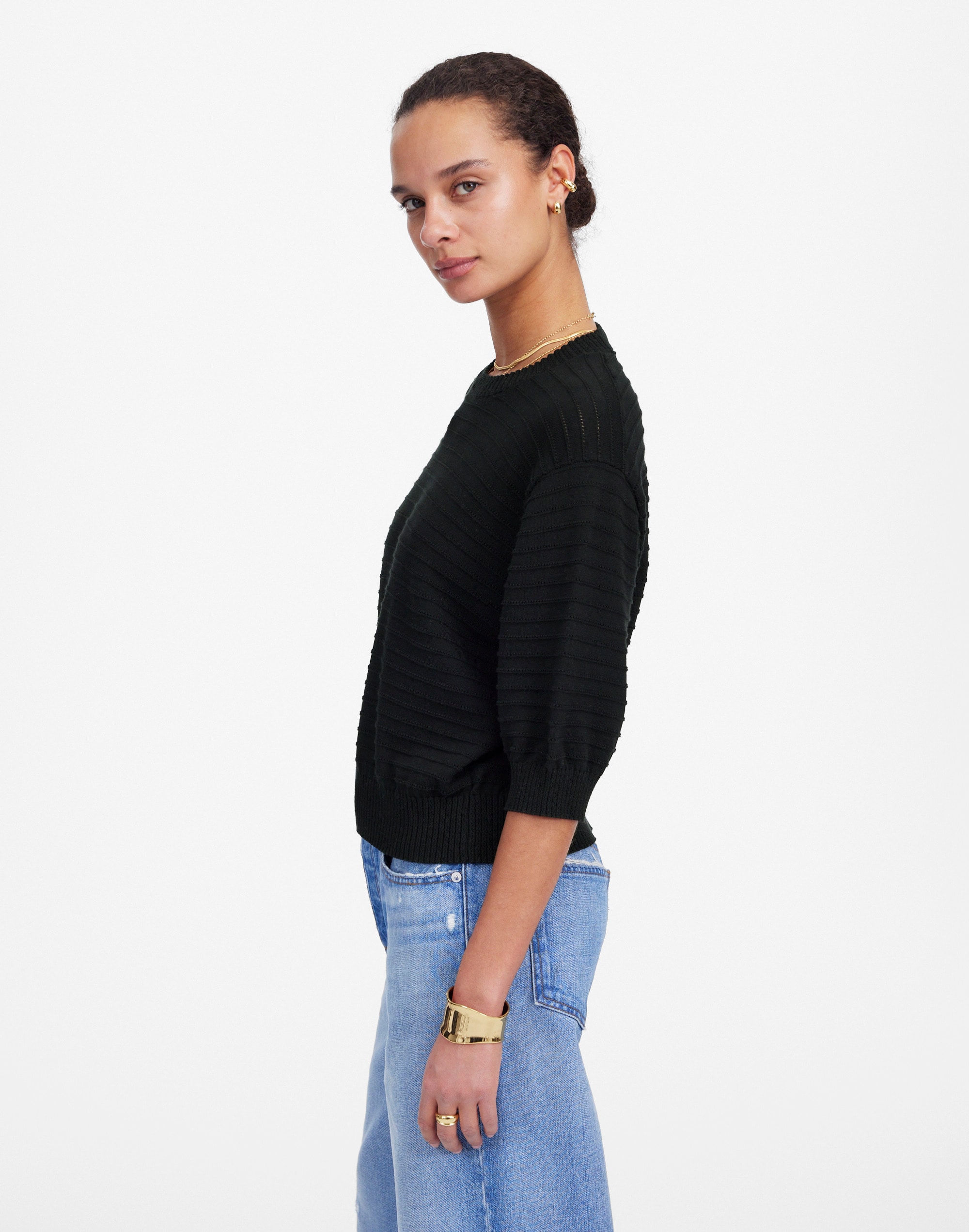 Textural-Stitch Cotton Sweater