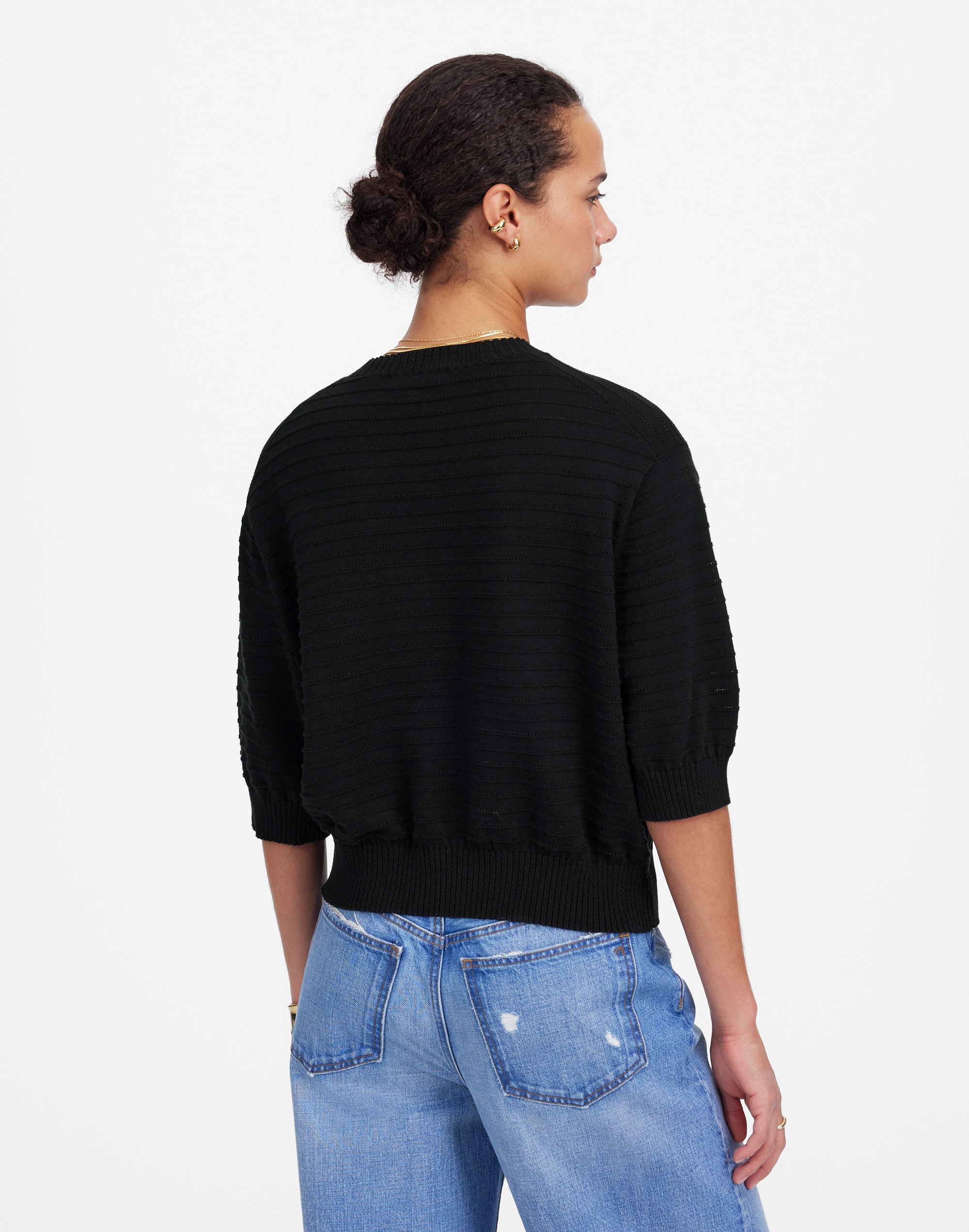 Textural-Stitch Cotton Sweater