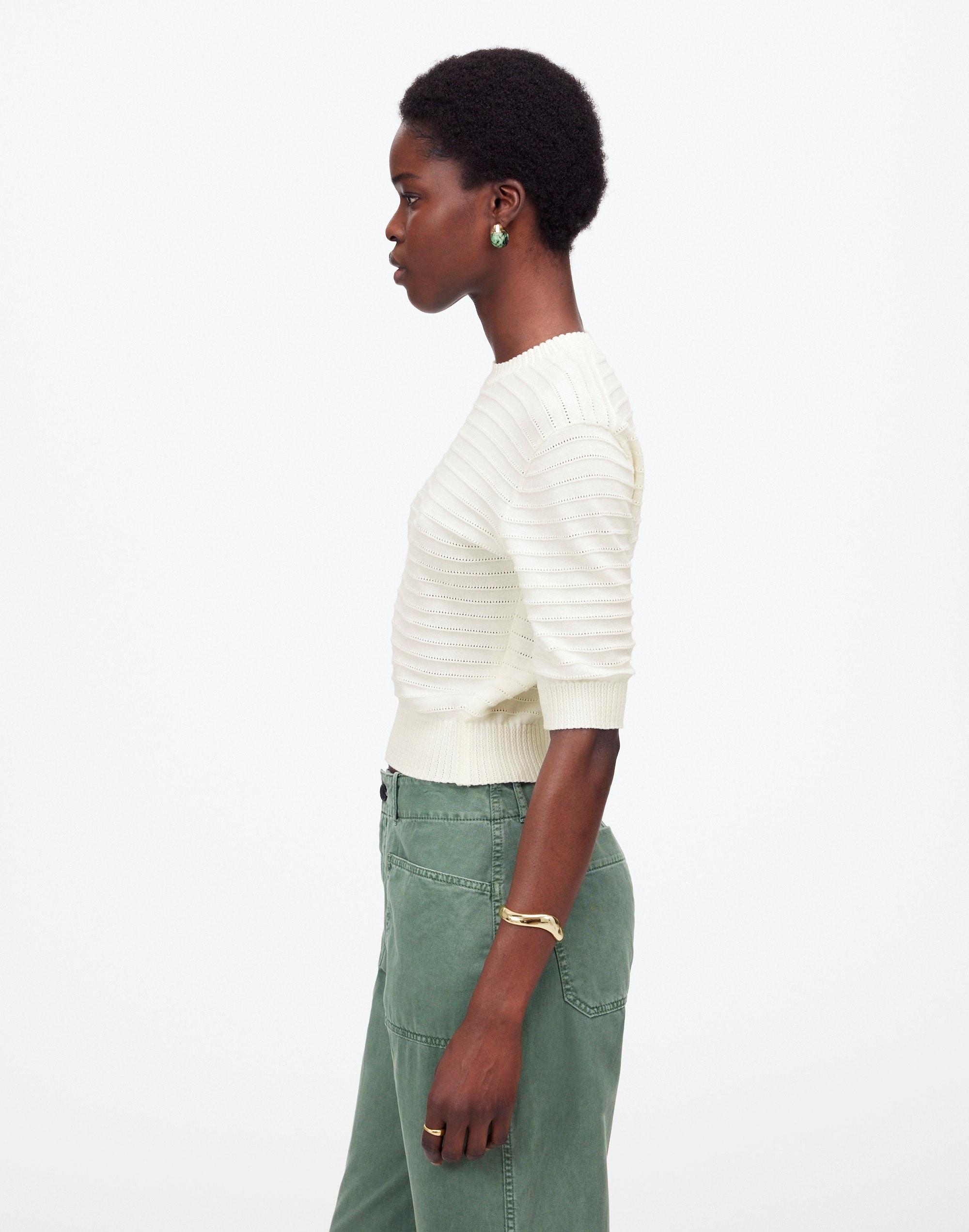 Textural-Stitch Cotton Sweater