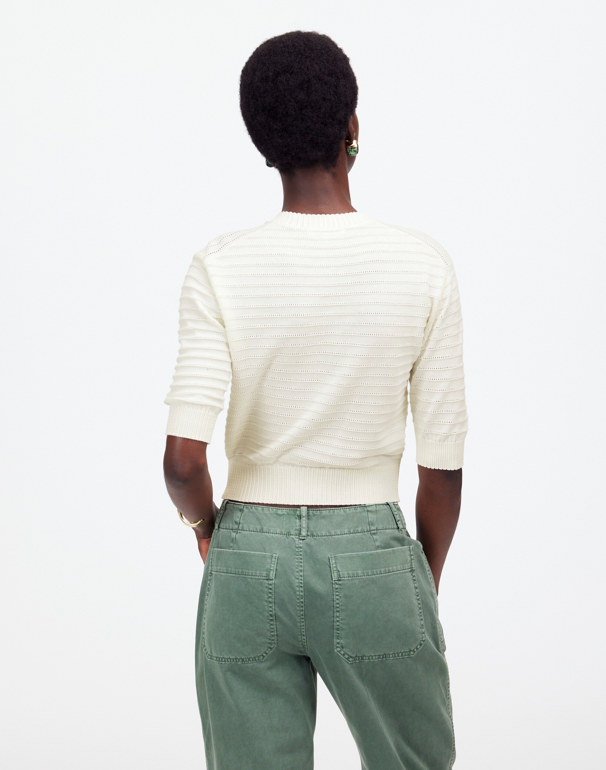 Textural-Stitch Cotton Sweater