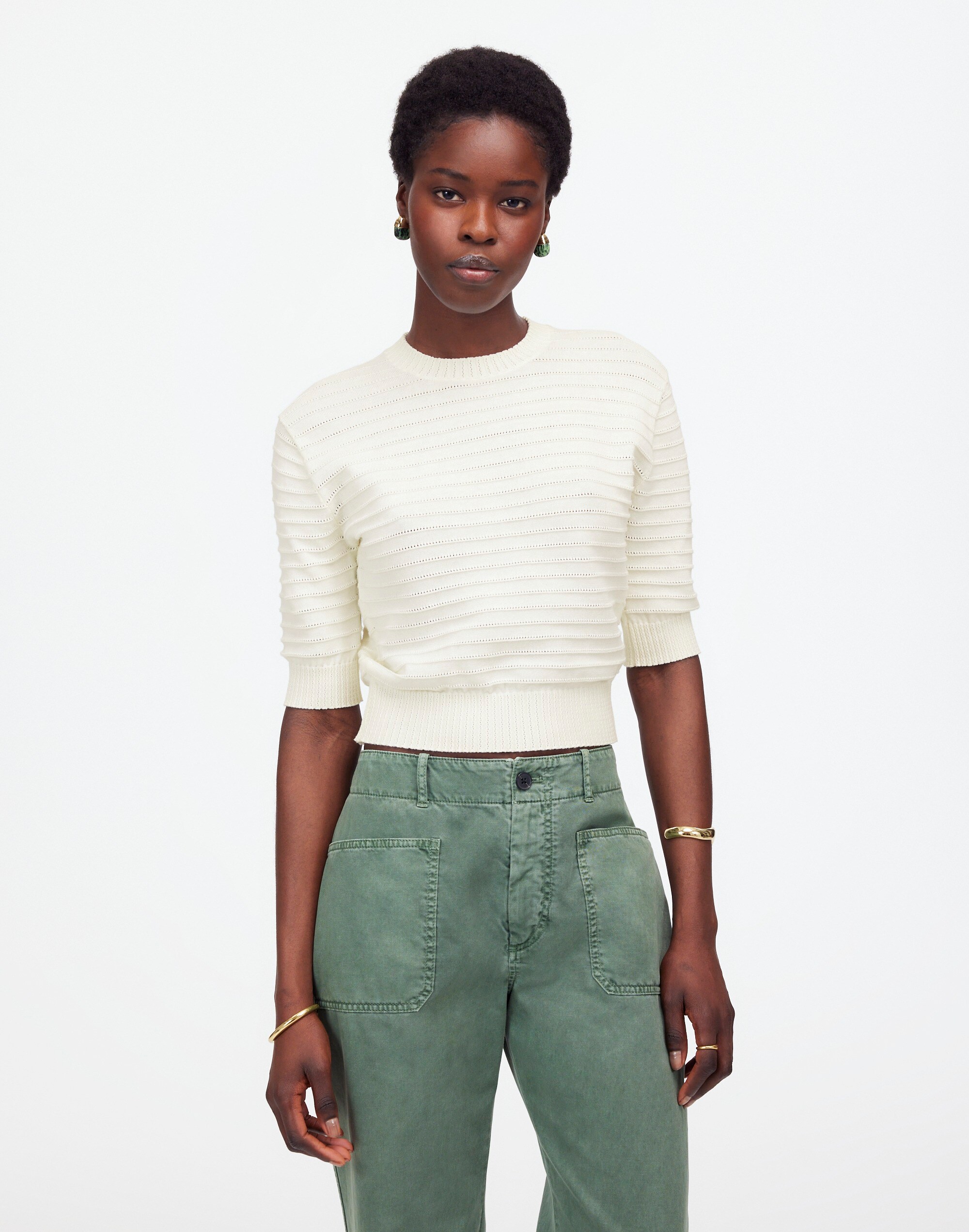 Textural-Stitch Cotton Sweater