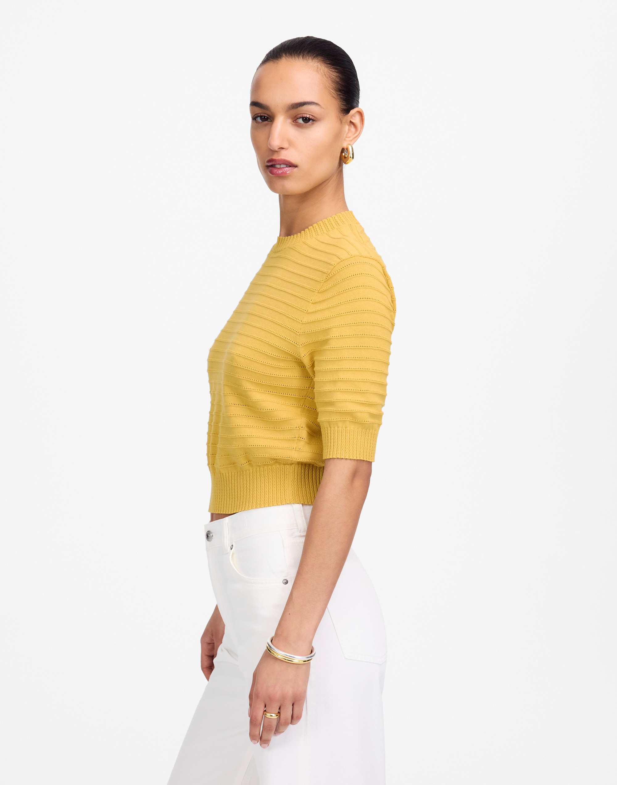 Textural-Stitch Cotton Sweater