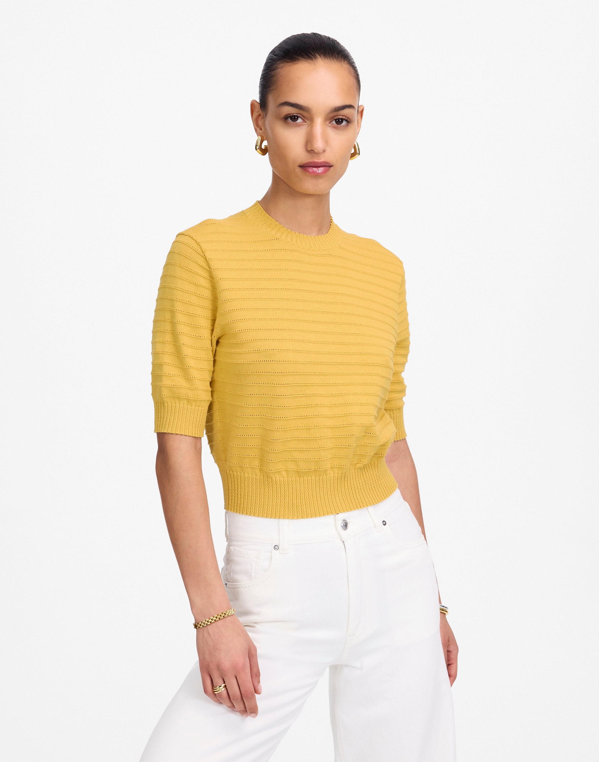 Textural-Stitch Cotton Sweater