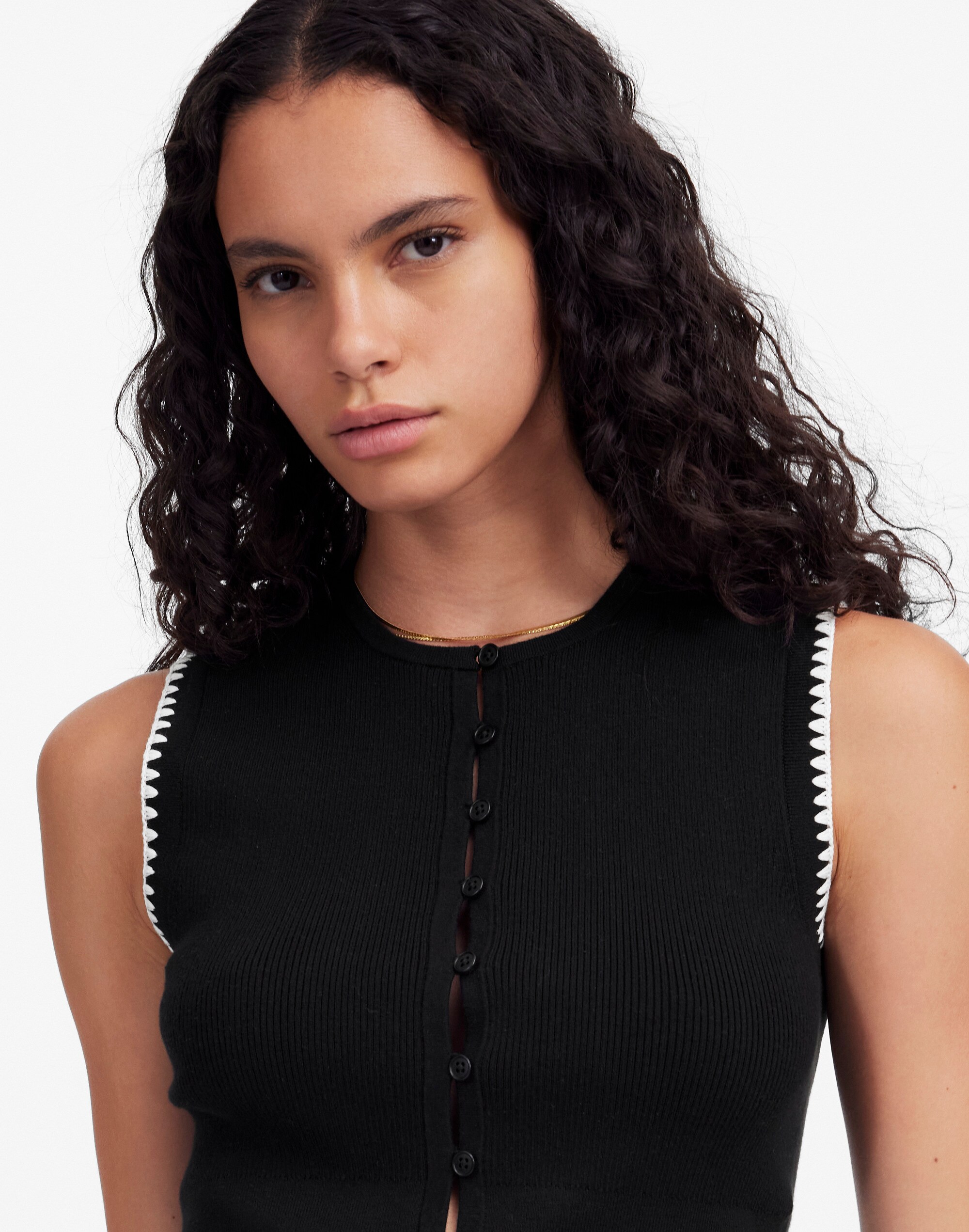 Blanket-Stitch Crewneck Sweater Tank