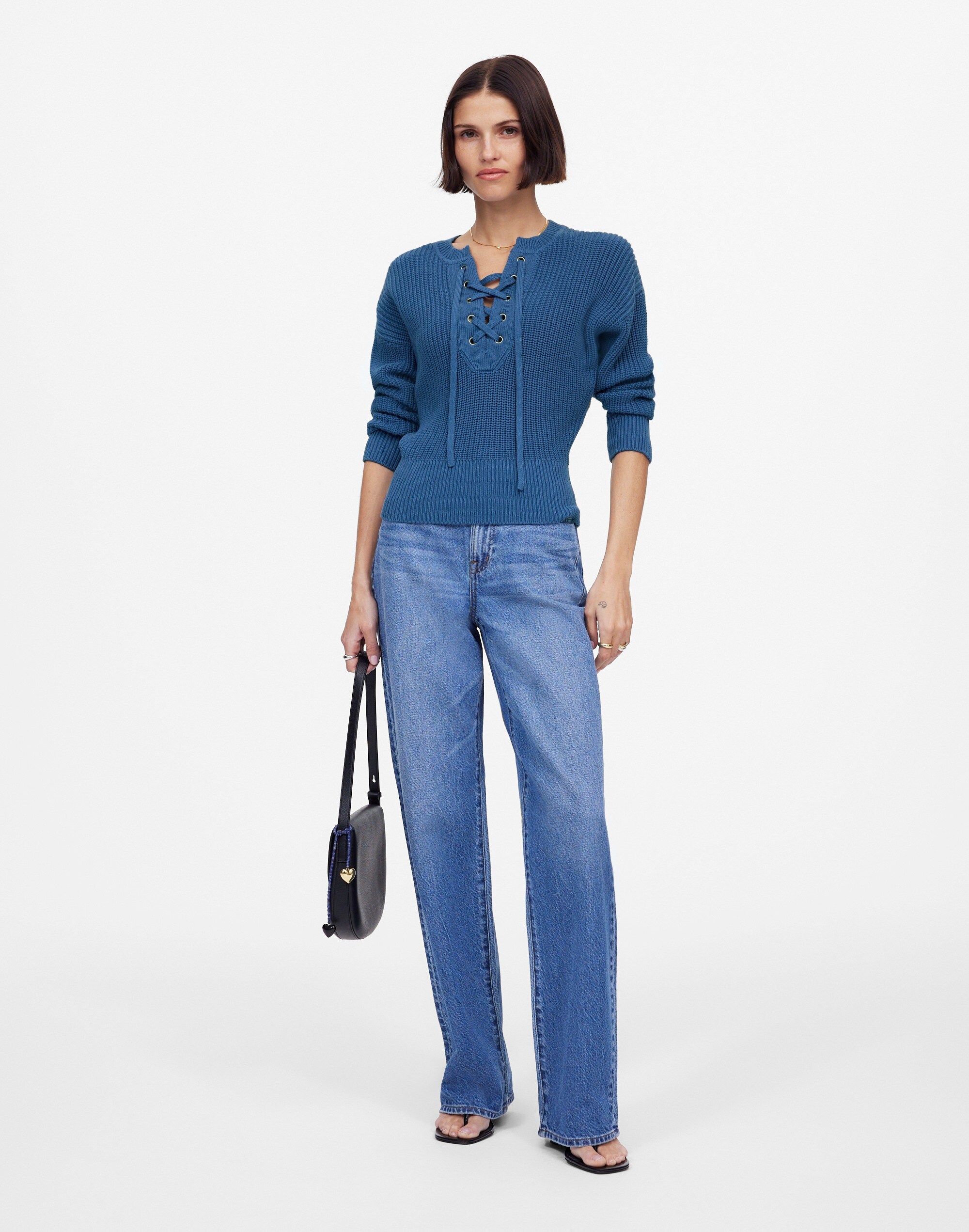 Ribbed Lace-Up Sweater