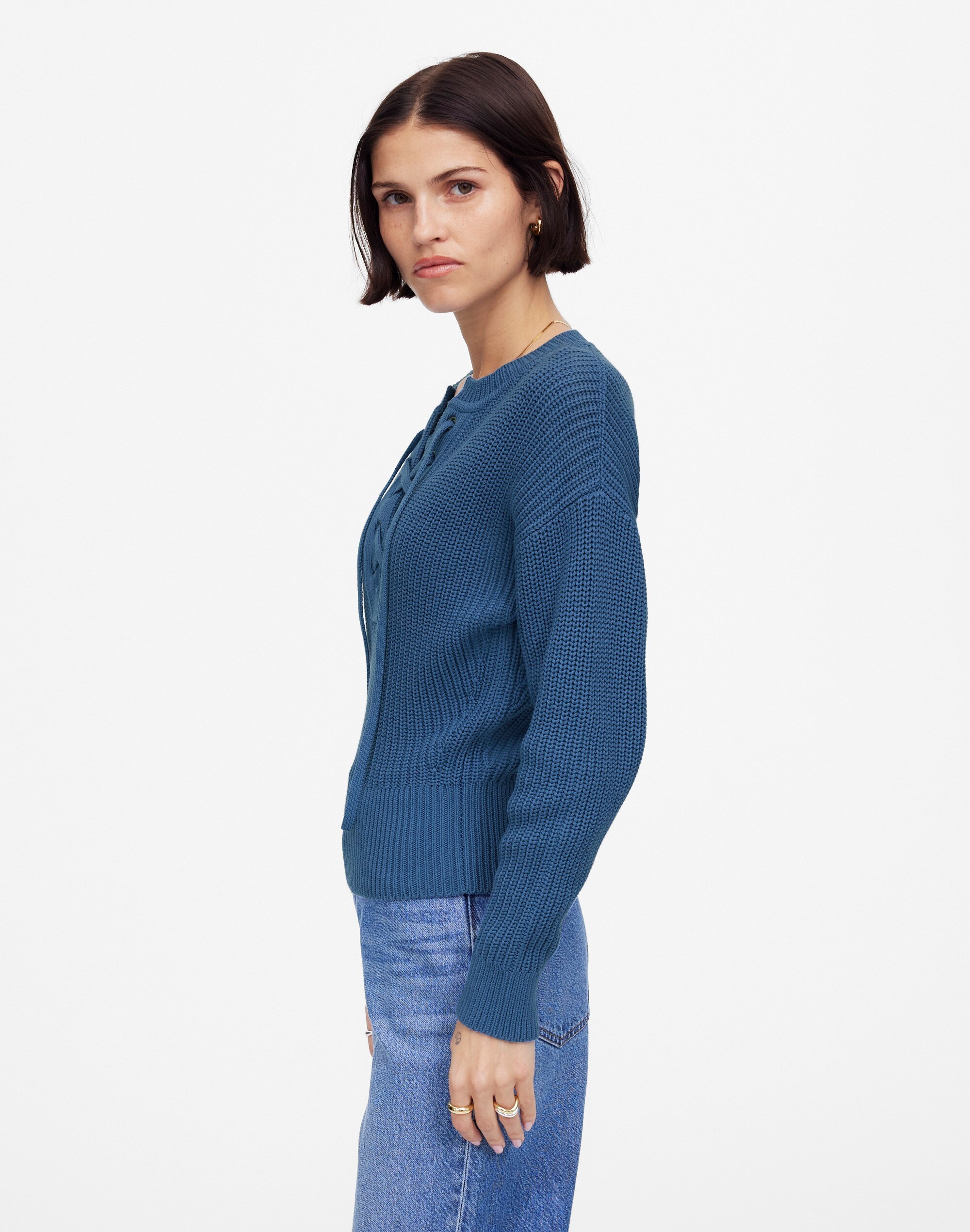 Ribbed Lace-Up Sweater