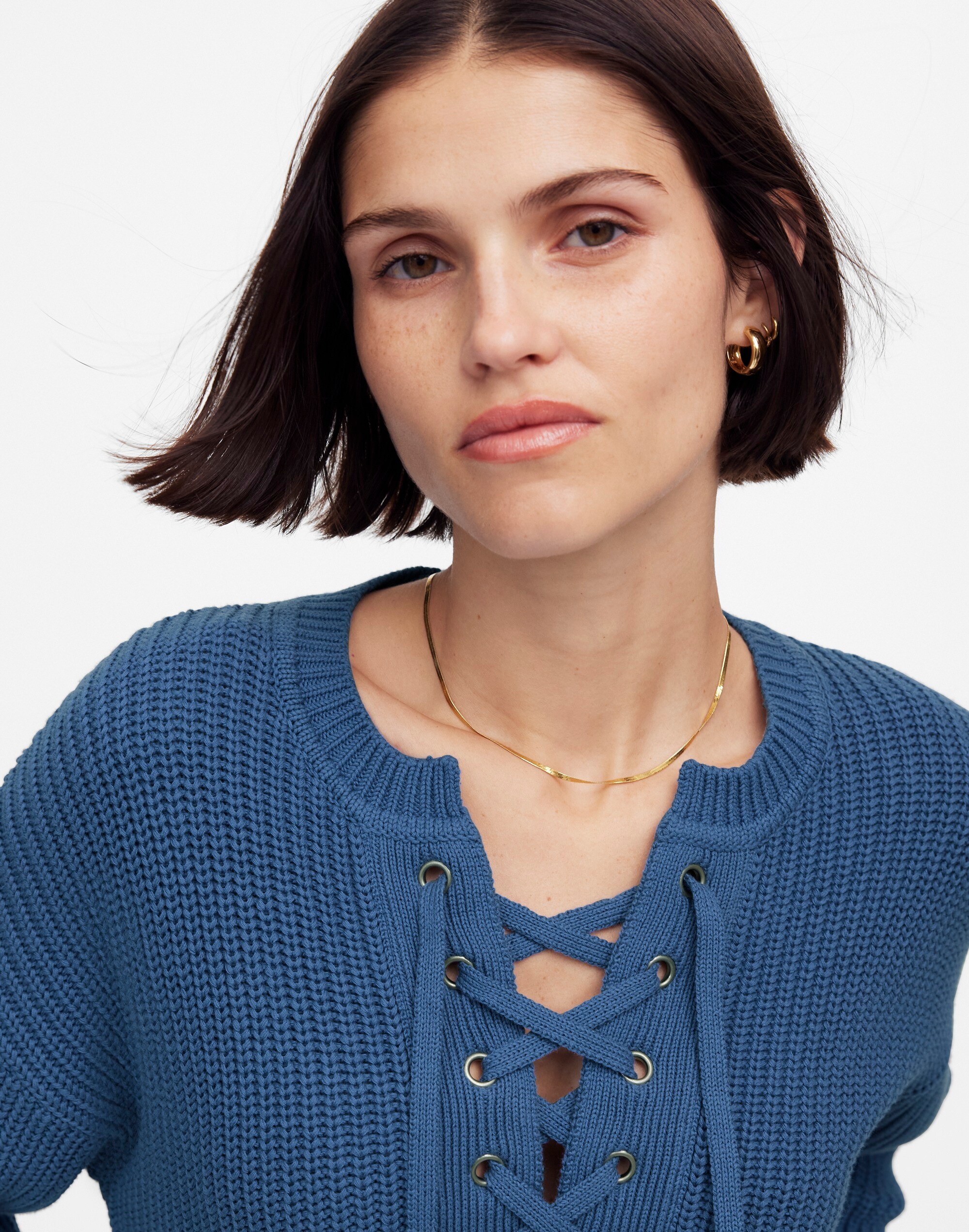 Ribbed Lace-Up Sweater