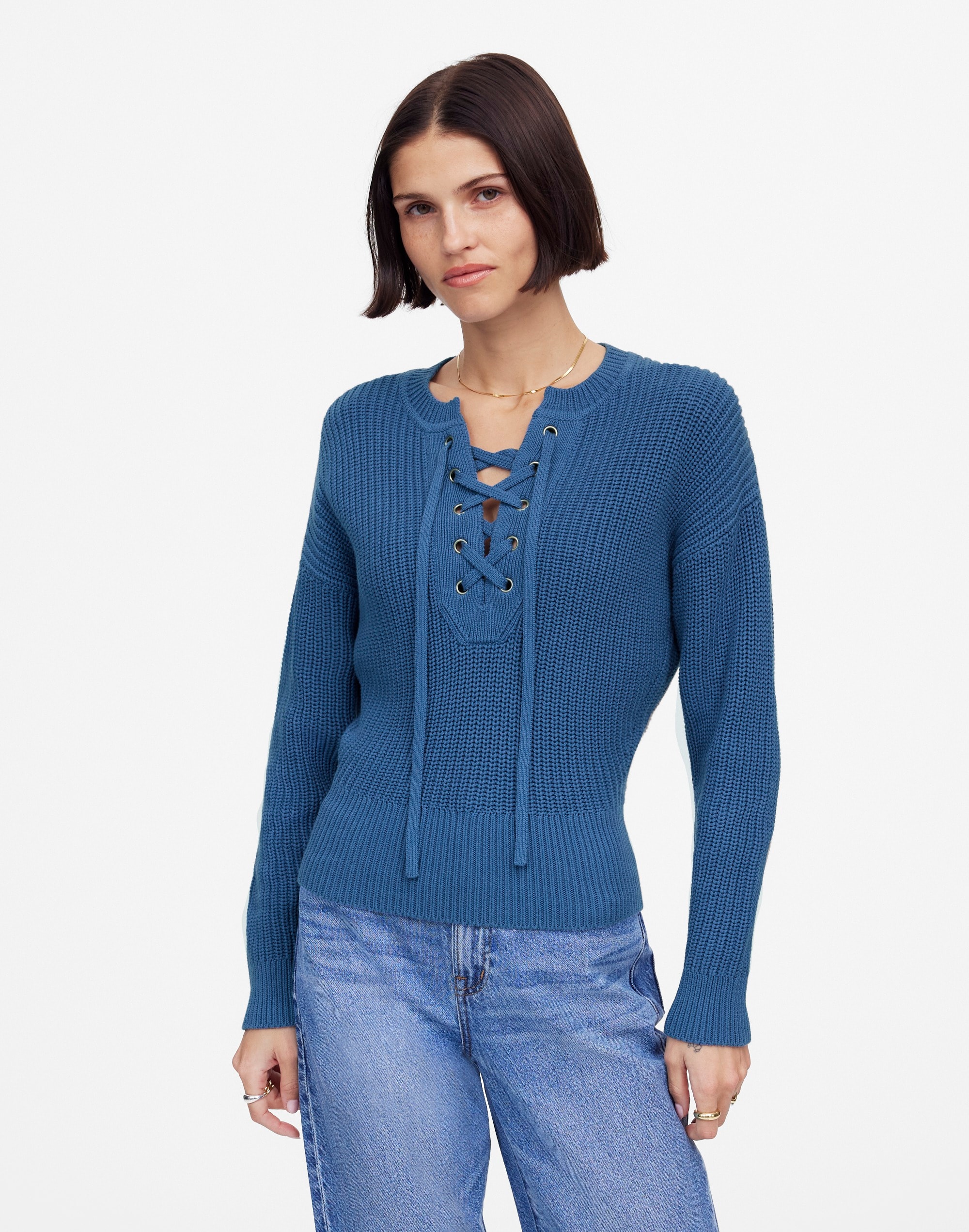 Ribbed Lace-Up Sweater