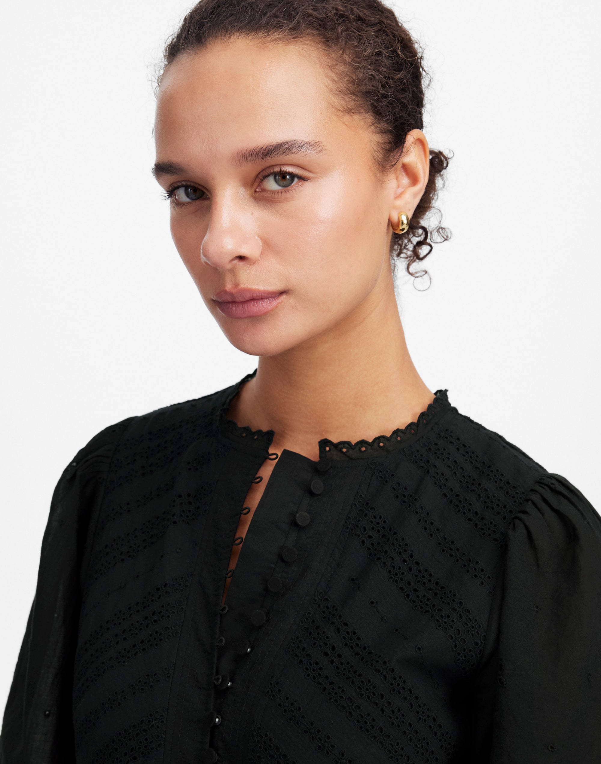 Eyelet Flutter Sleeve Mini Dress in Cotton