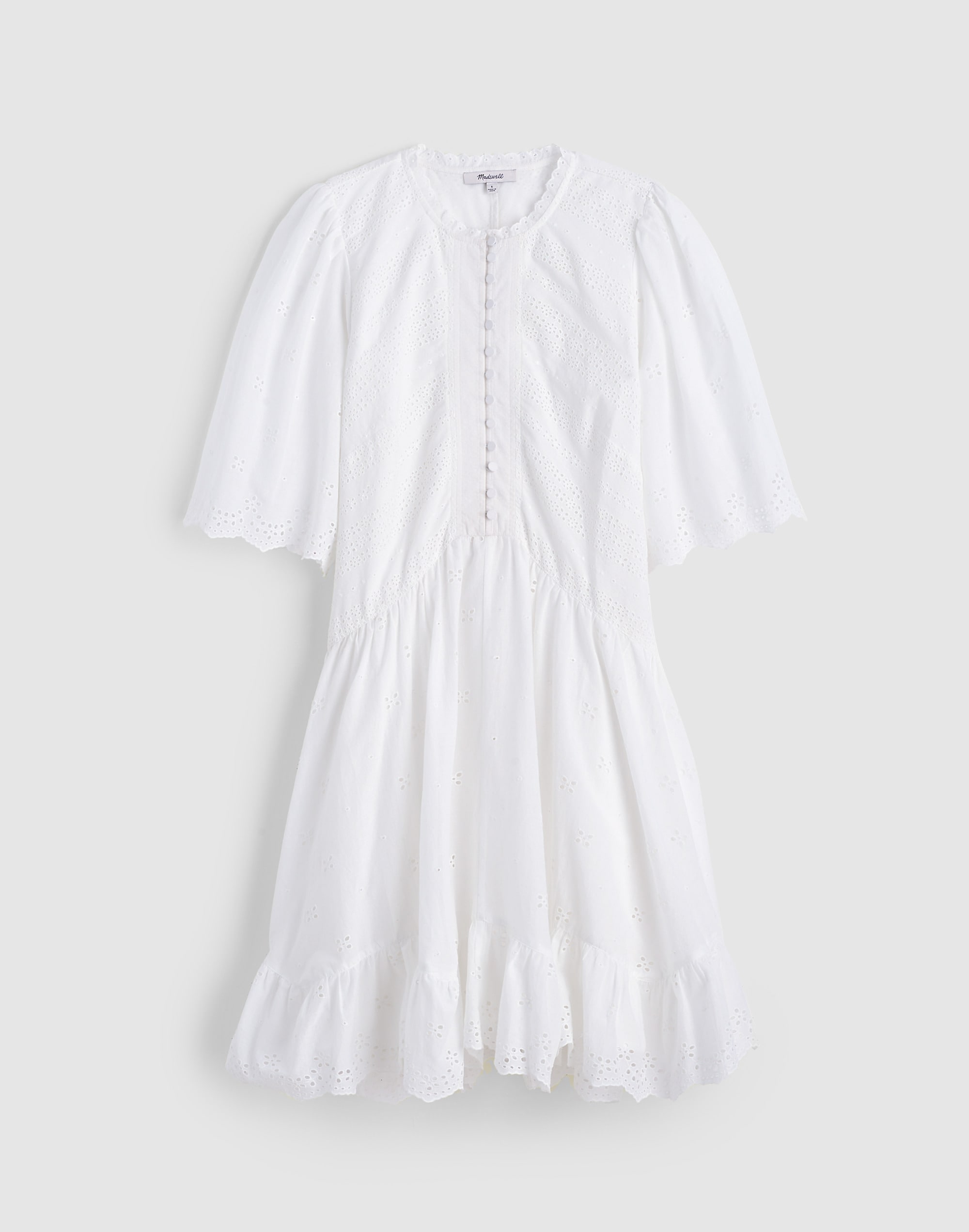 Eyelet Flutter Sleeve Mini Dress in Cotton