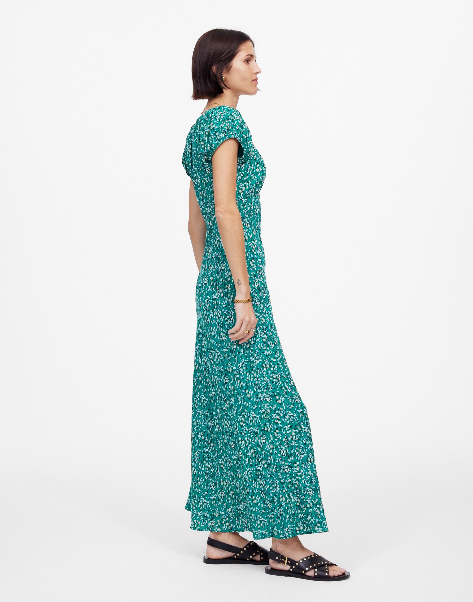 Ruched Scoopneck Midi Dress in Floral