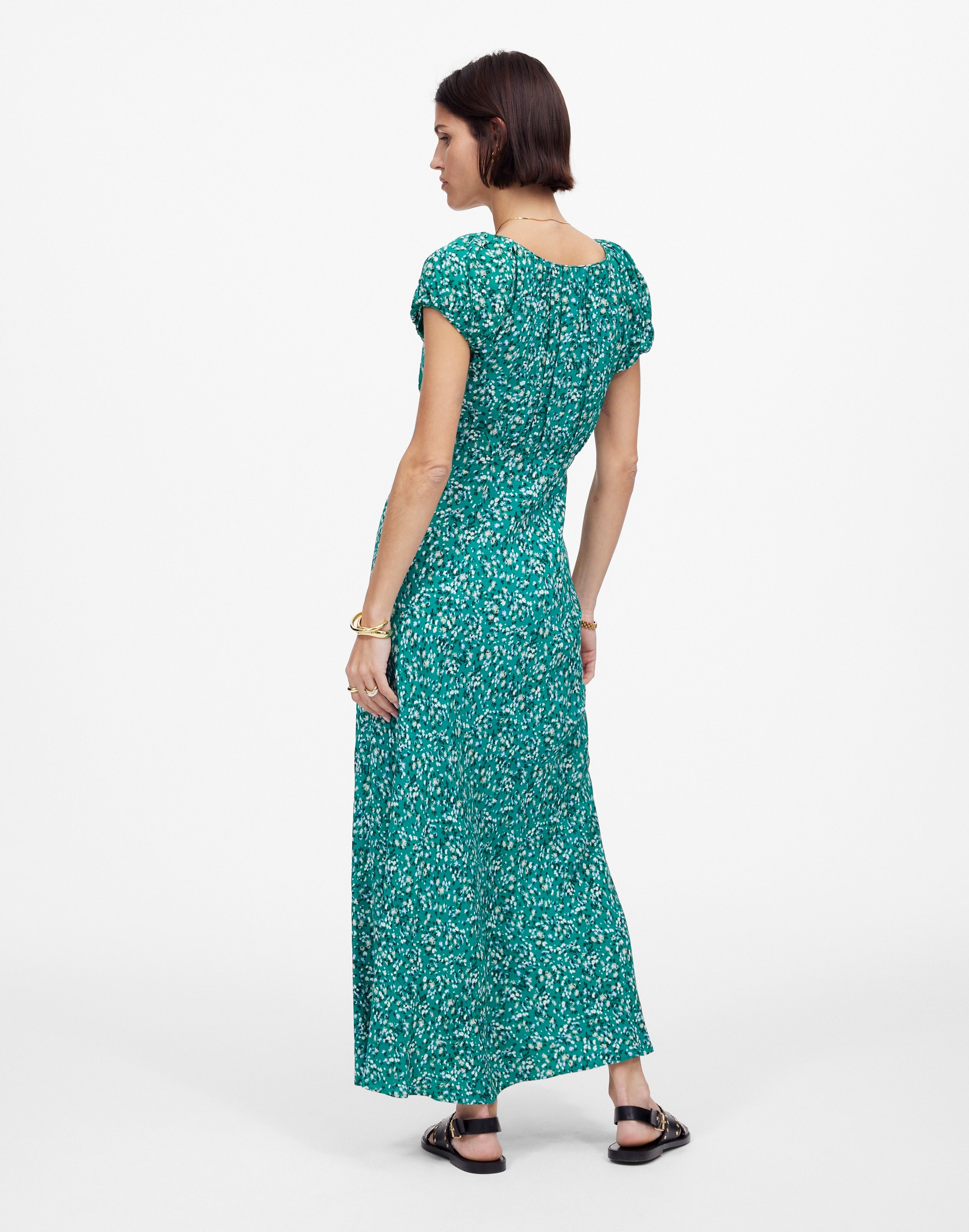 Ruched Scoopneck Midi Dress in Floral