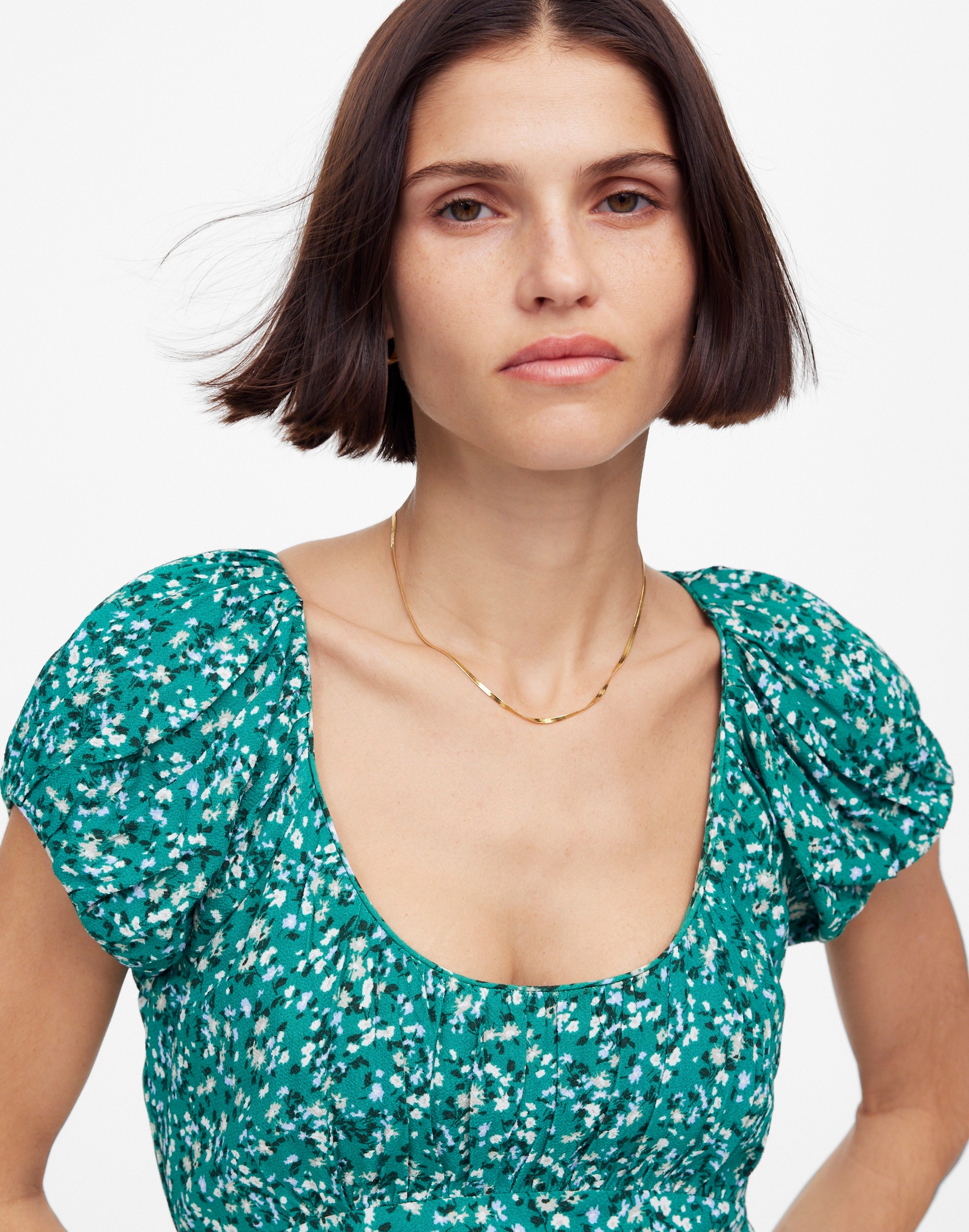 Ruched Scoopneck Midi Dress in Floral