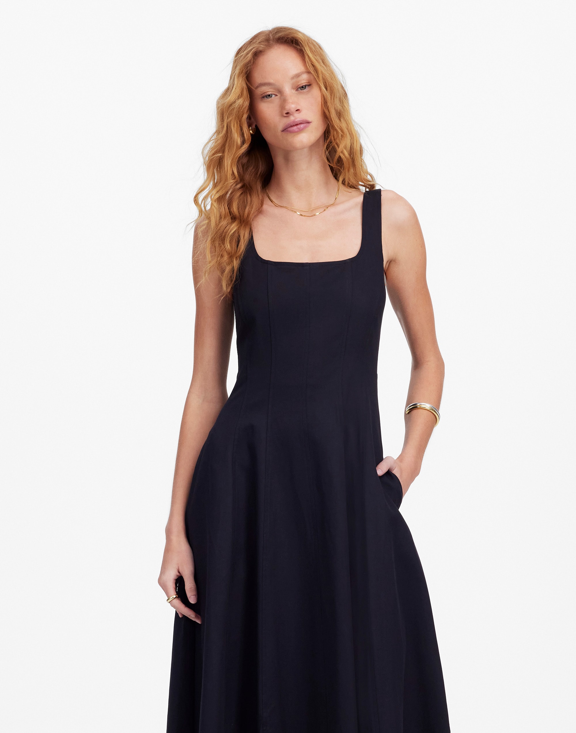 Seamed Squareneck Midi Dress