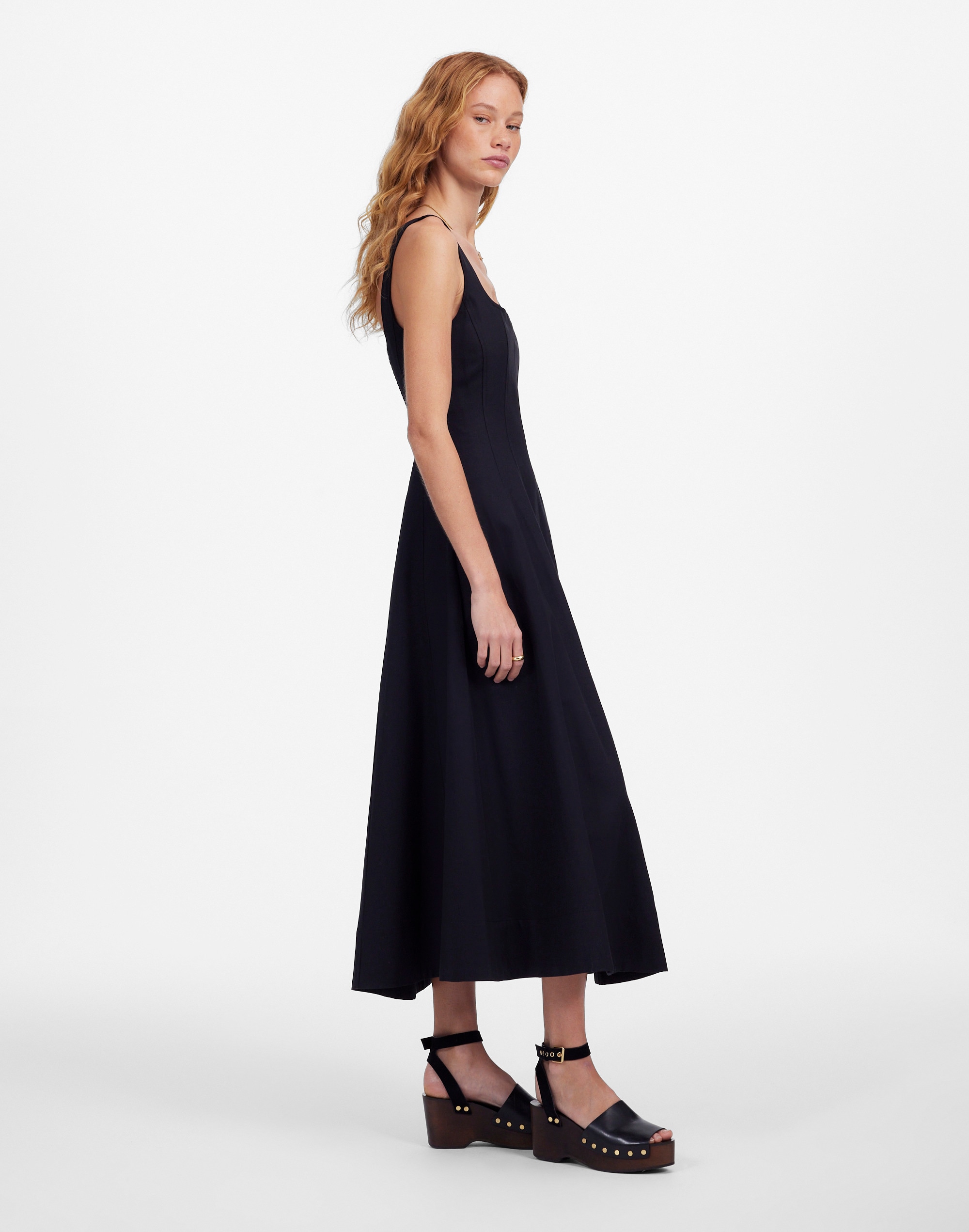 Seamed Squareneck Midi Dress