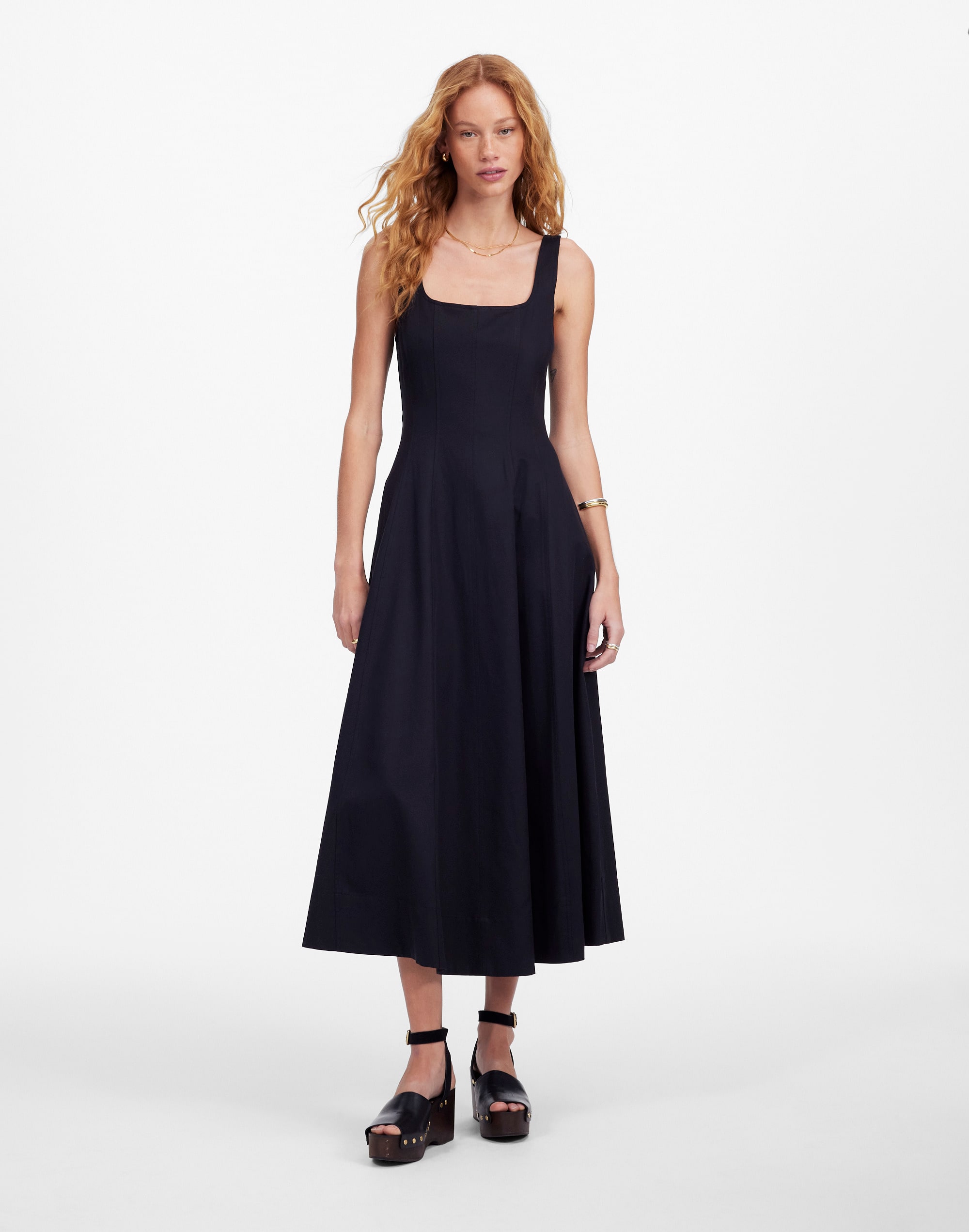 Seamed Squareneck Midi Dress