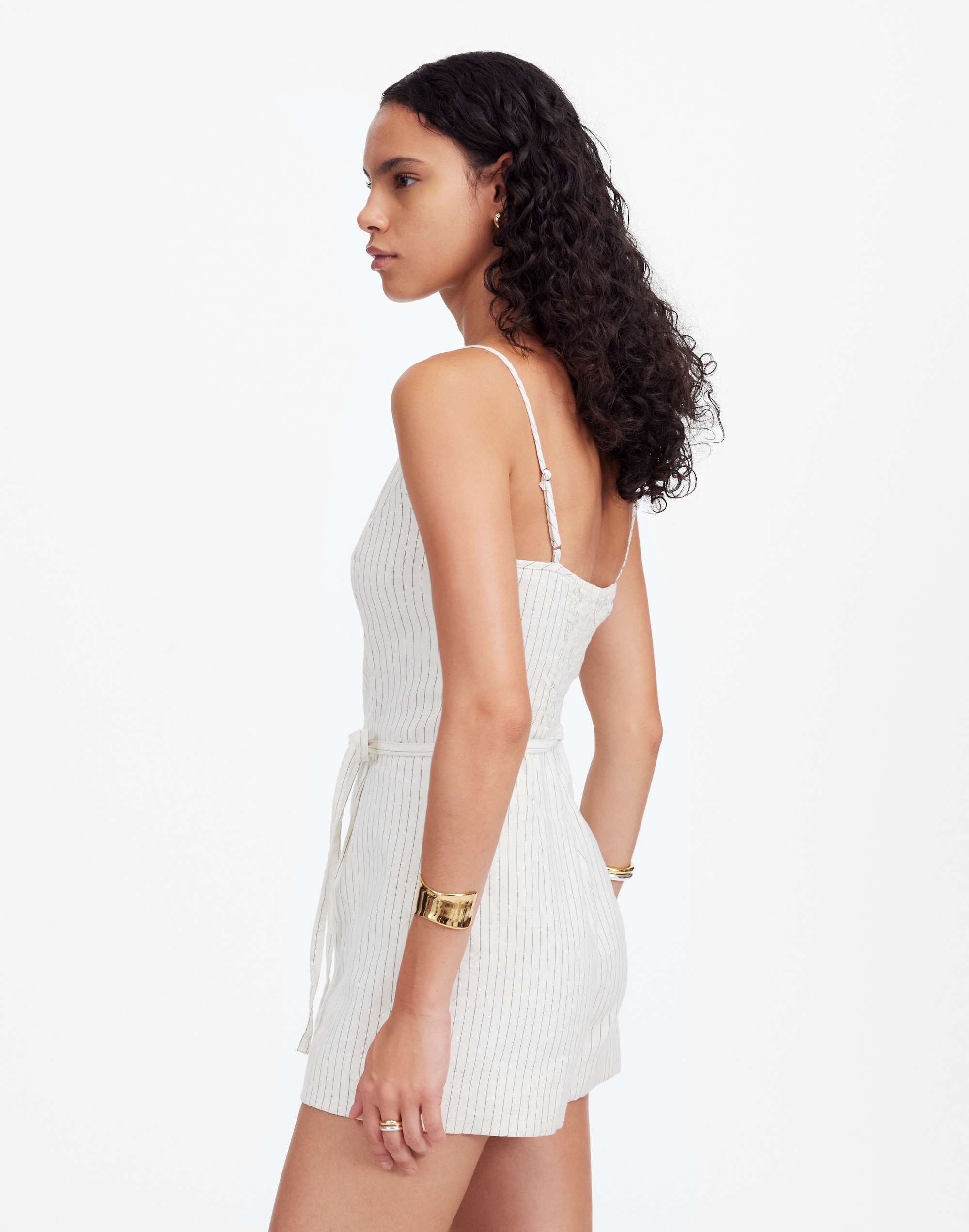 Sleeveless Square-Neck Pleated Romper