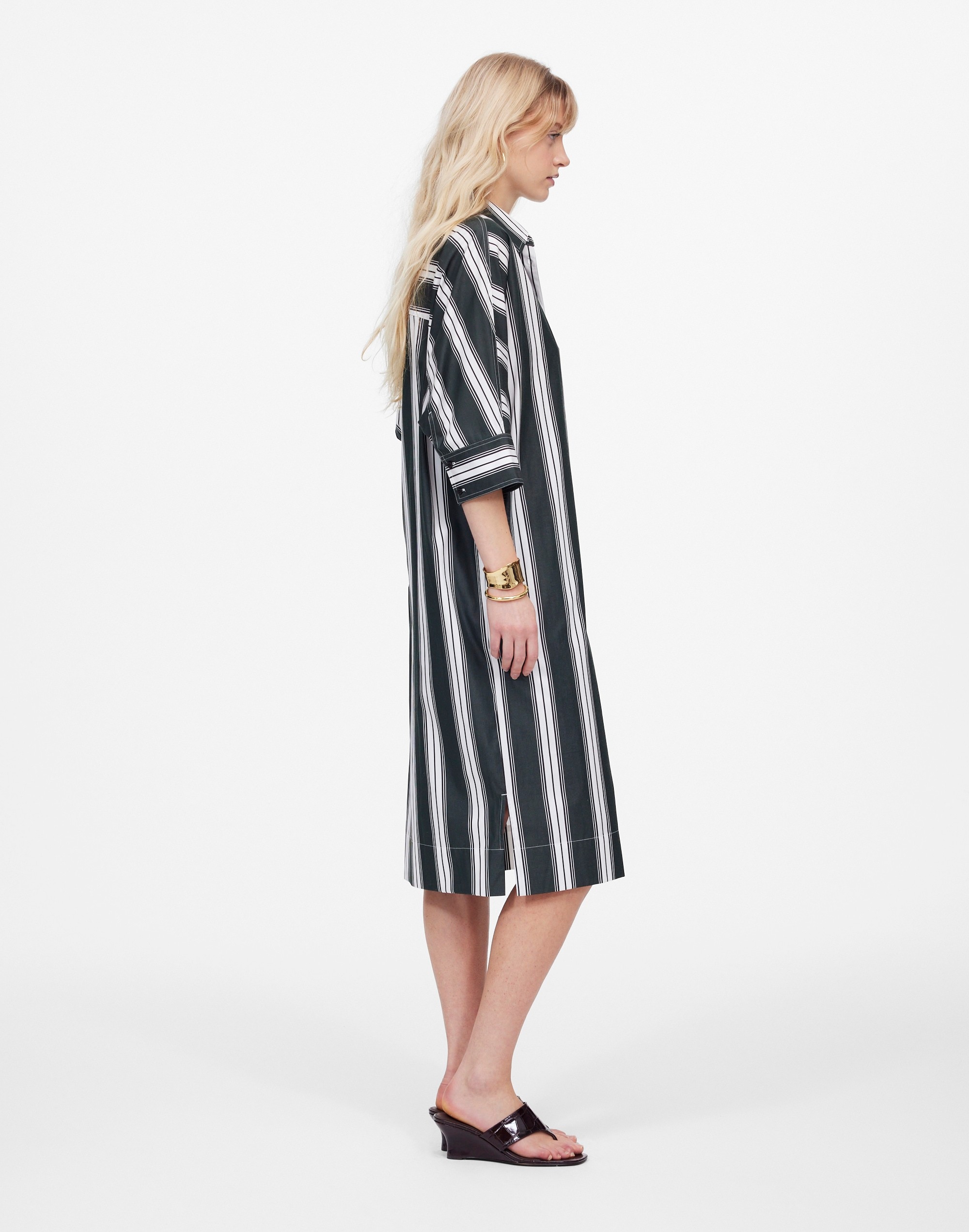 Dolman Midi Shirtdress in Stripe Poplin
