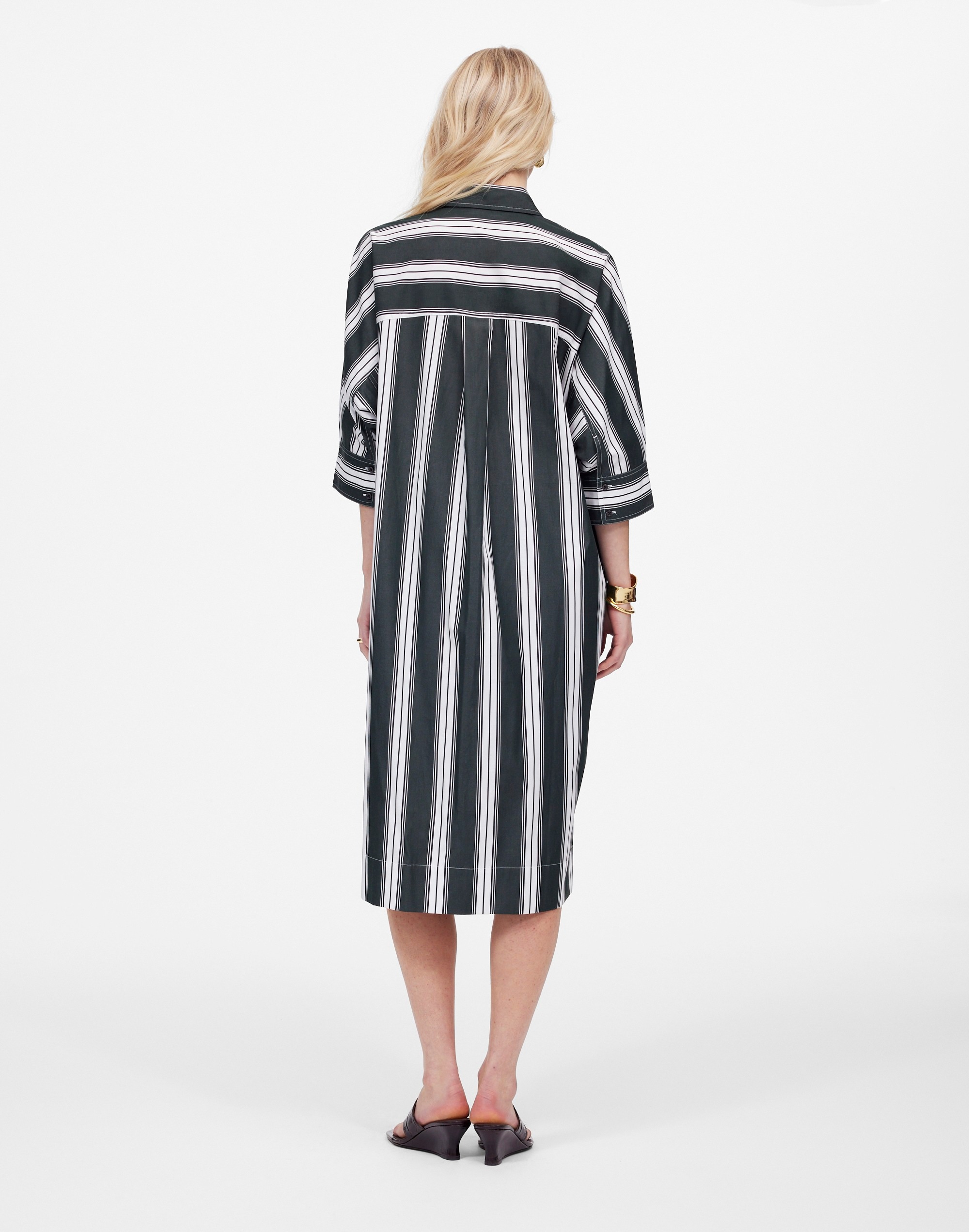 Dolman Midi Shirtdress in Stripe Poplin