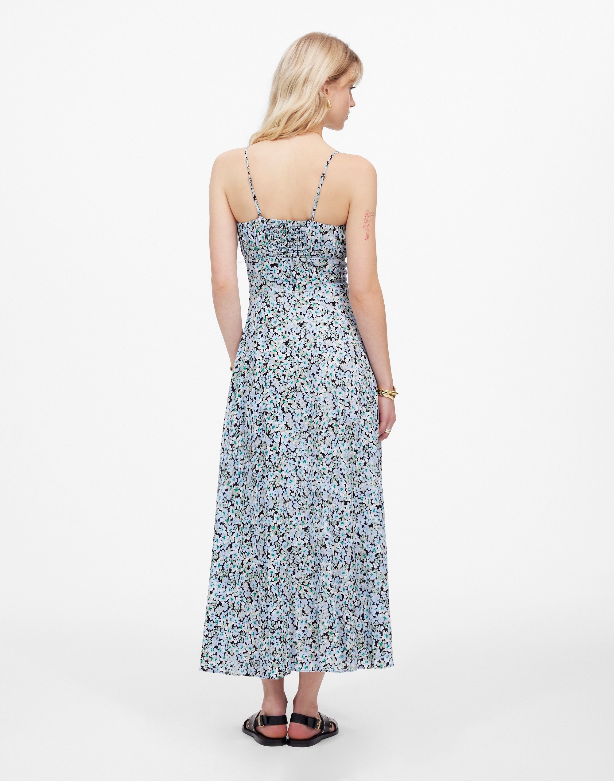 Ruched Sweetheart Sleeveless Midi Dress in Floral