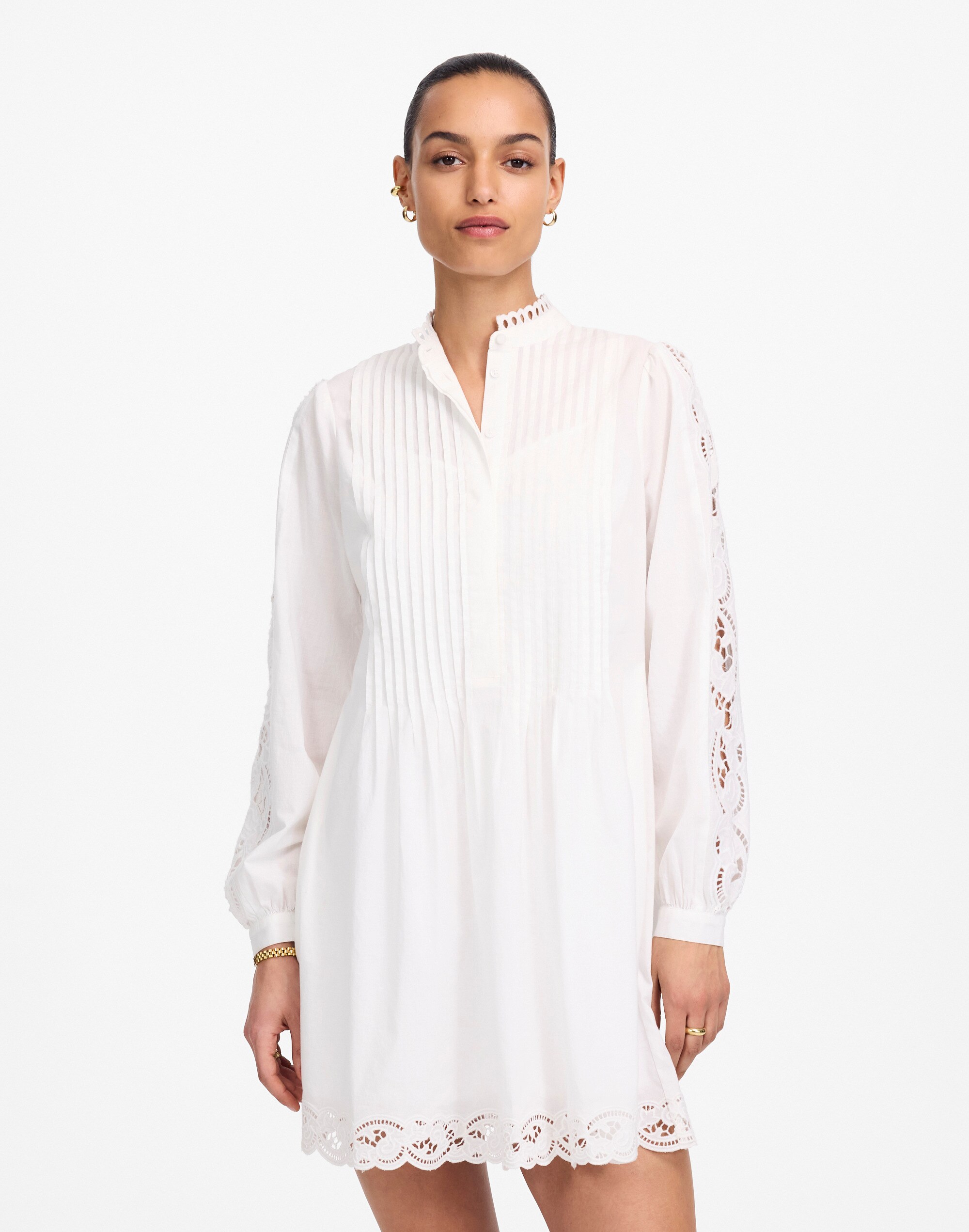 Pintucked Eyelet Mini Dress