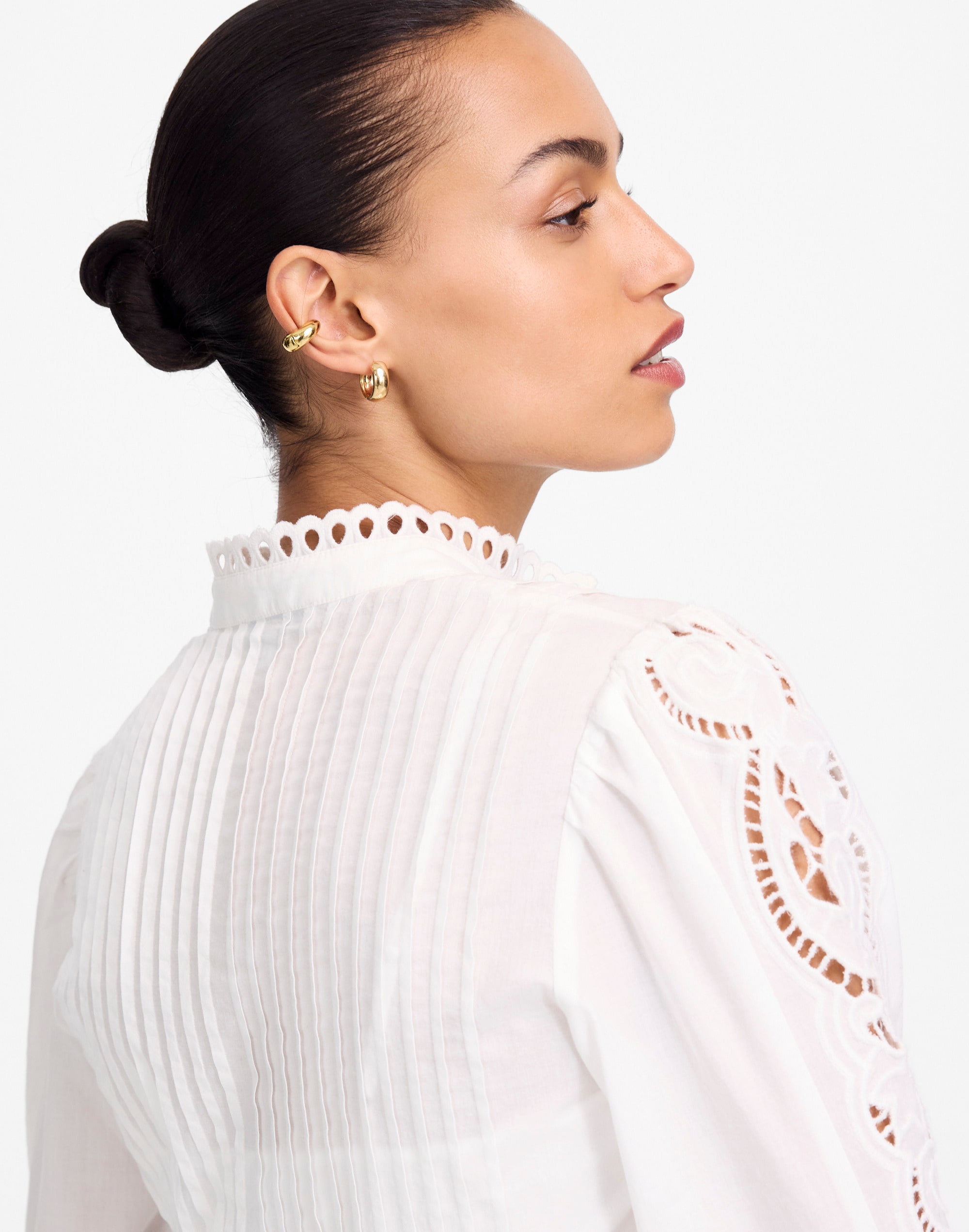 Pintucked Eyelet Mini Dress