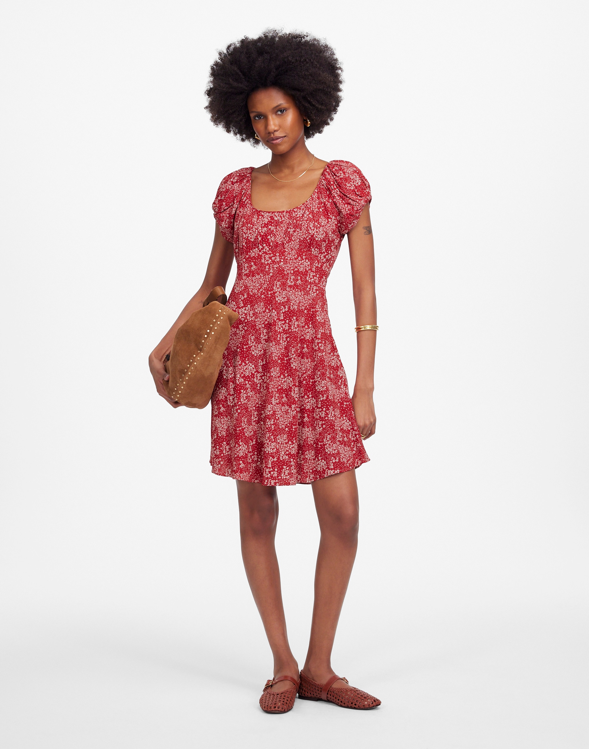 Ruched Scoopneck Mini Dress in Floral