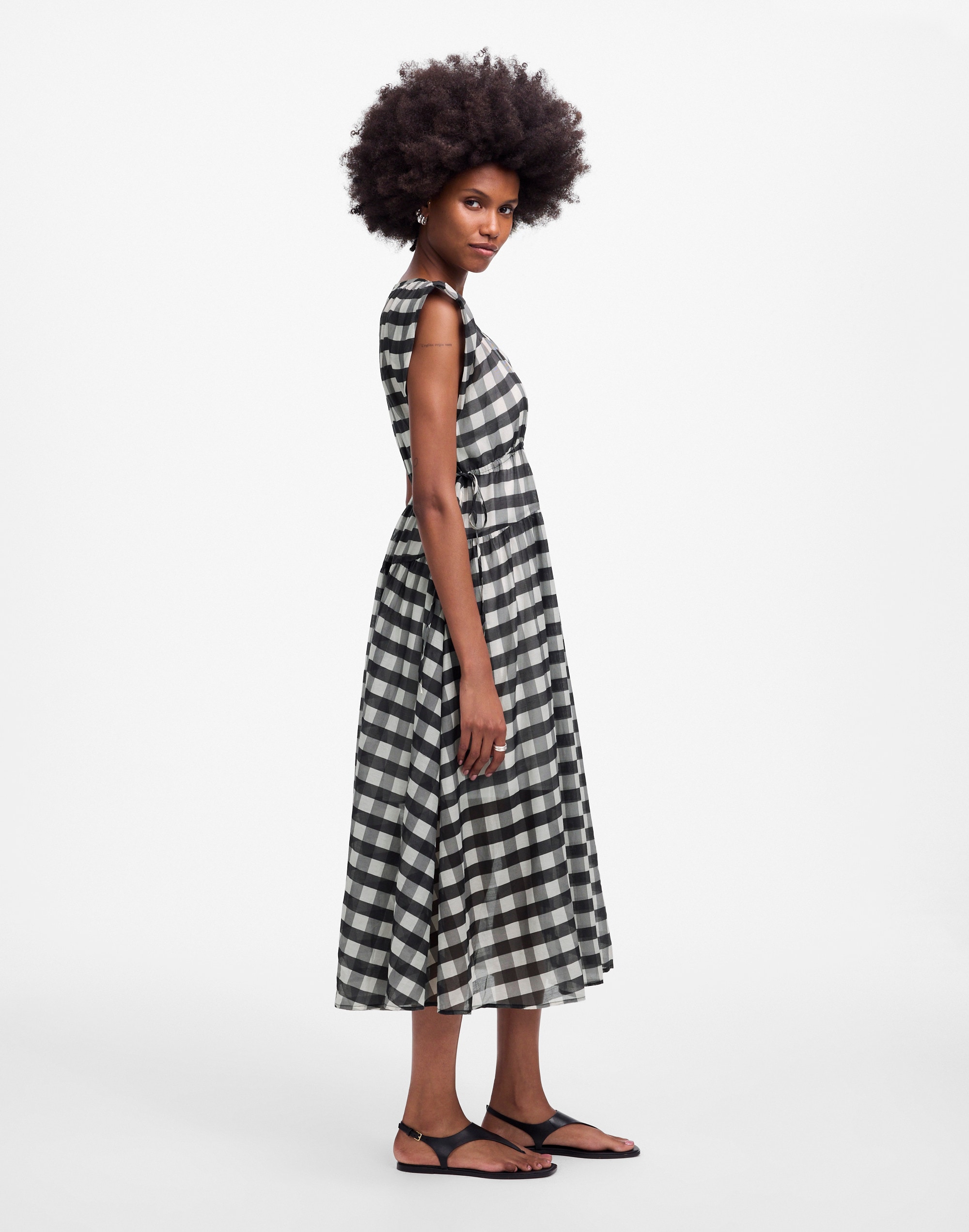 Sheer V-Neck Dolman Maxi Dress in Gingham