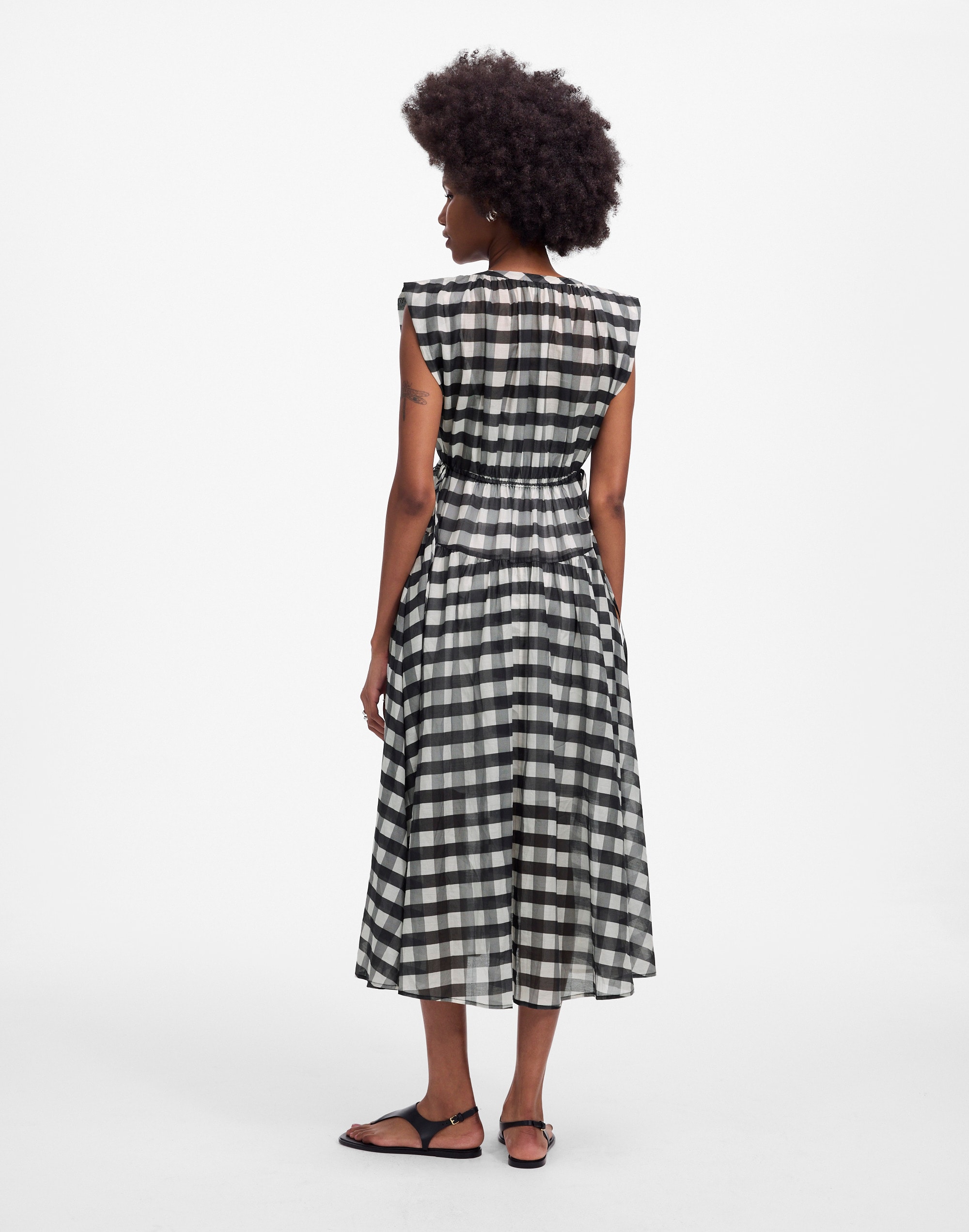 Sheer V-Neck Dolman Maxi Dress in Gingham