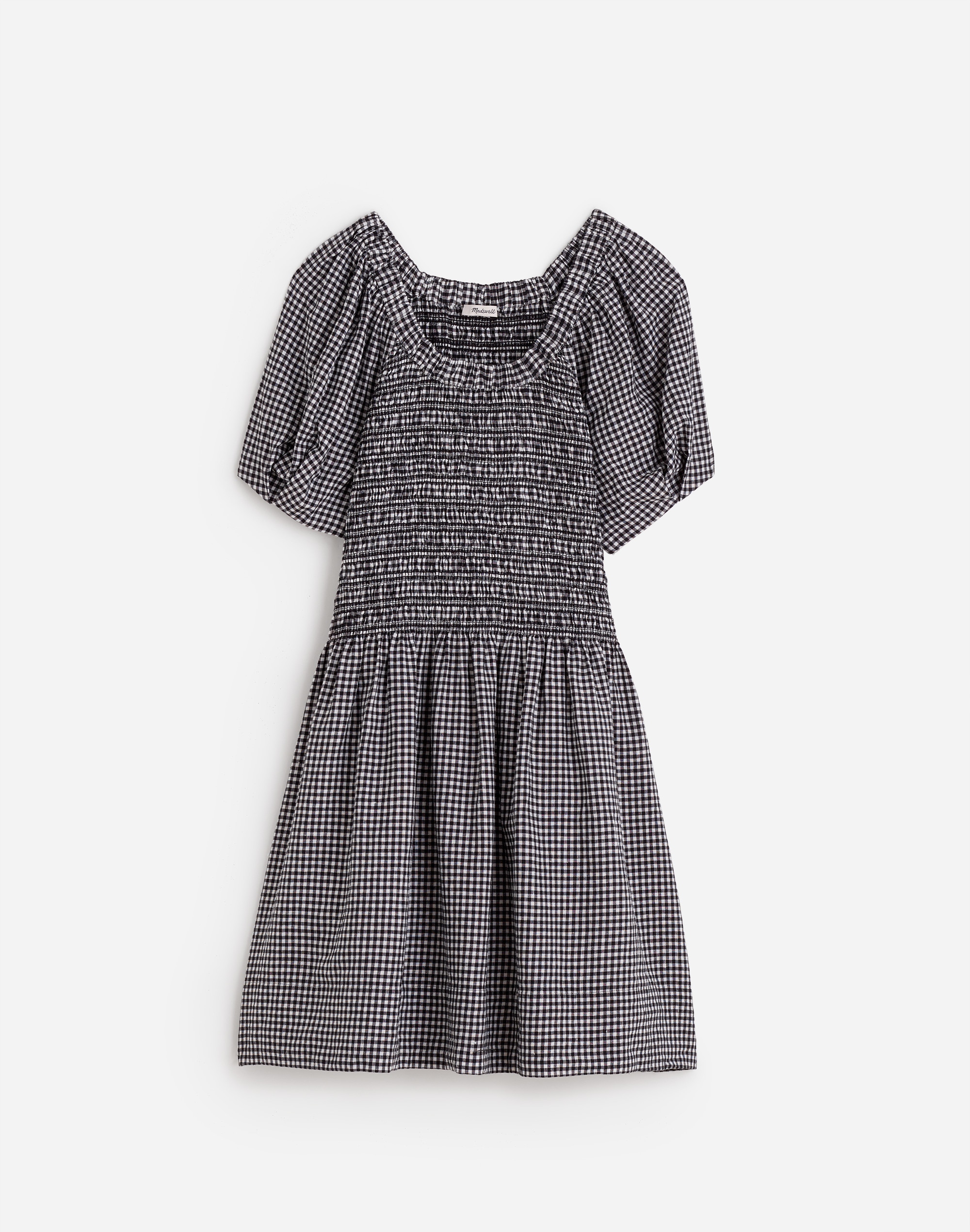 Smocked U-Neck Mini Dress in Gingham