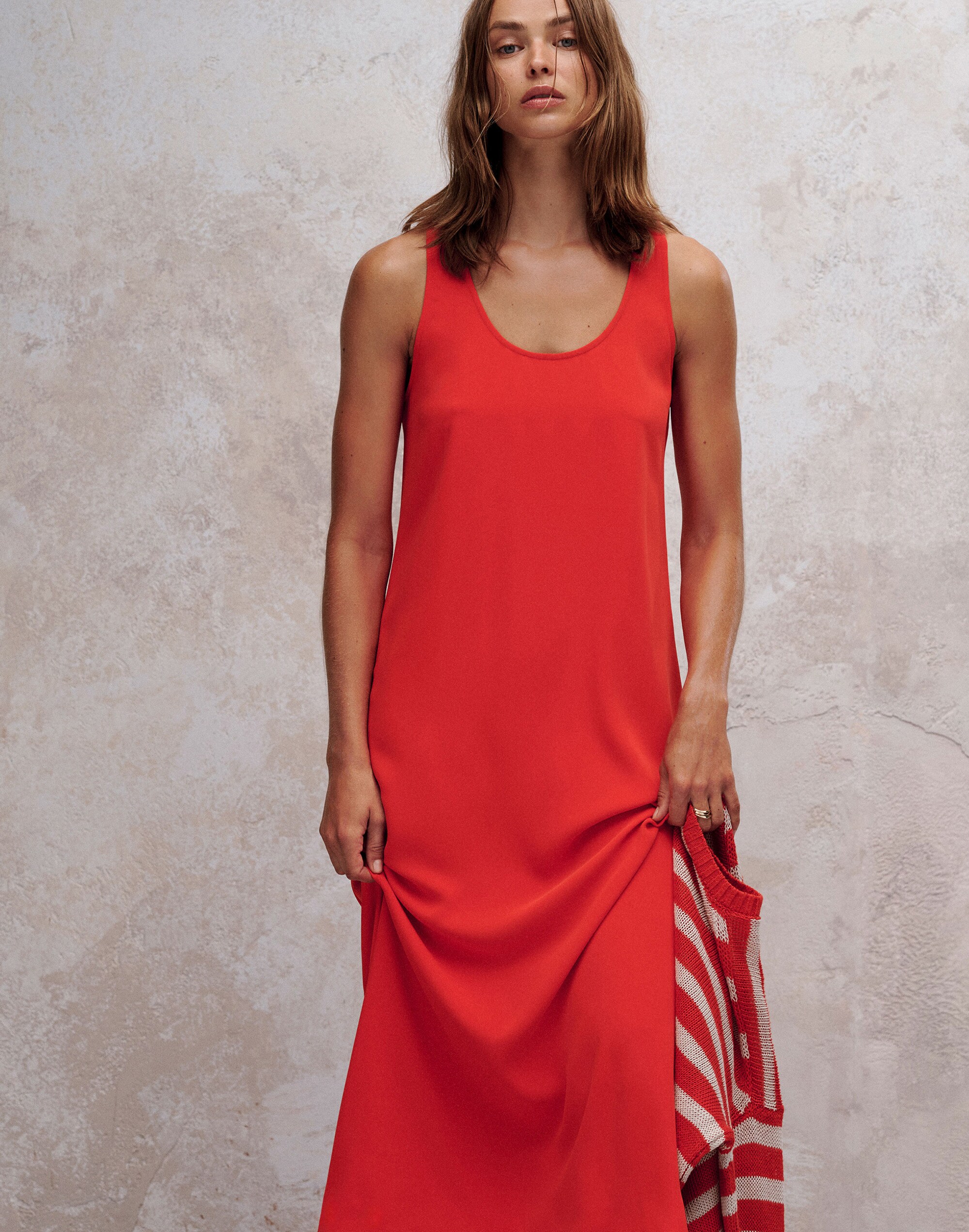 HYFVE Scoop Neck Side Tie Detail Midi Dress