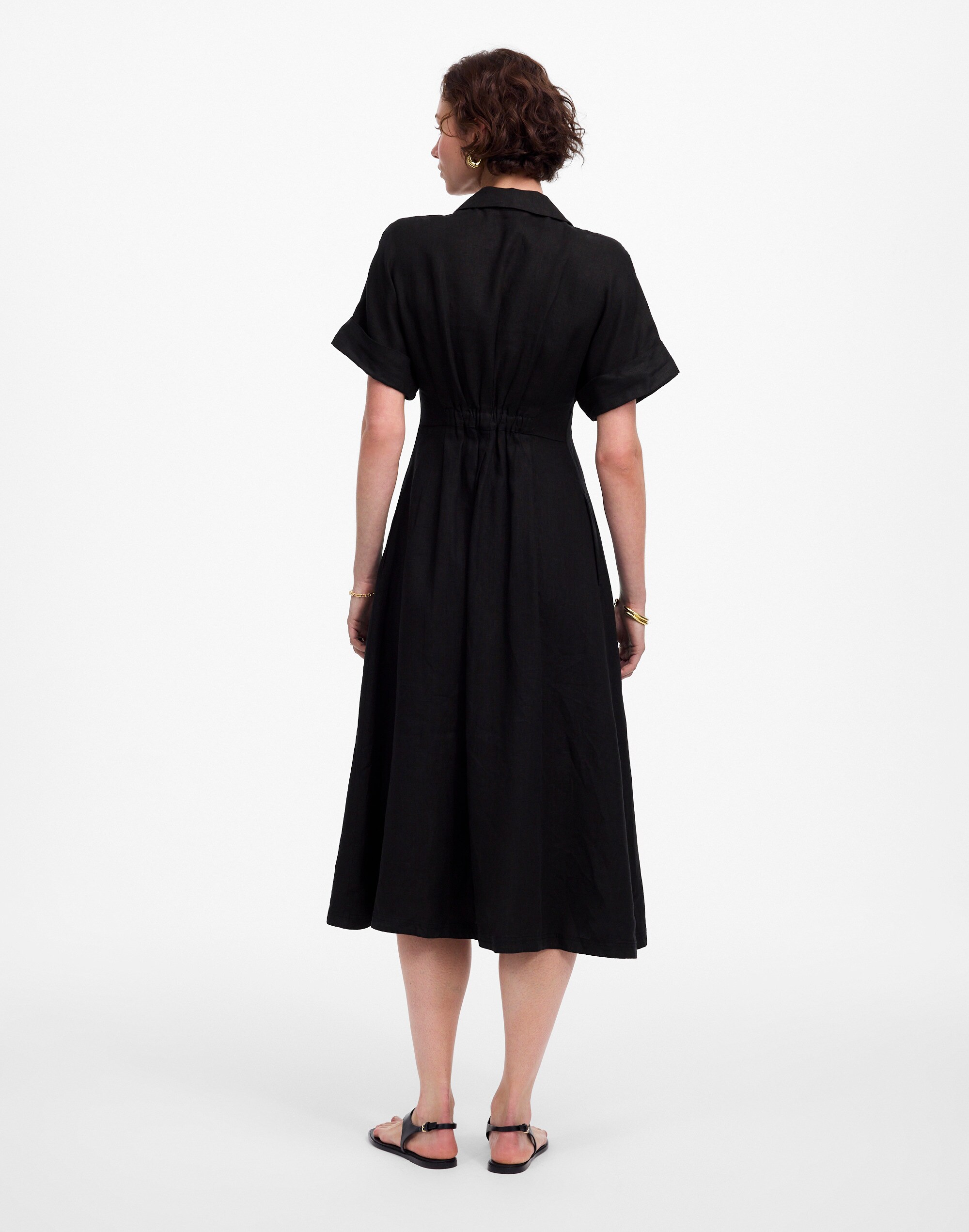 Petite Pleated Button-Front Midi Shirtdress in 100% Linen