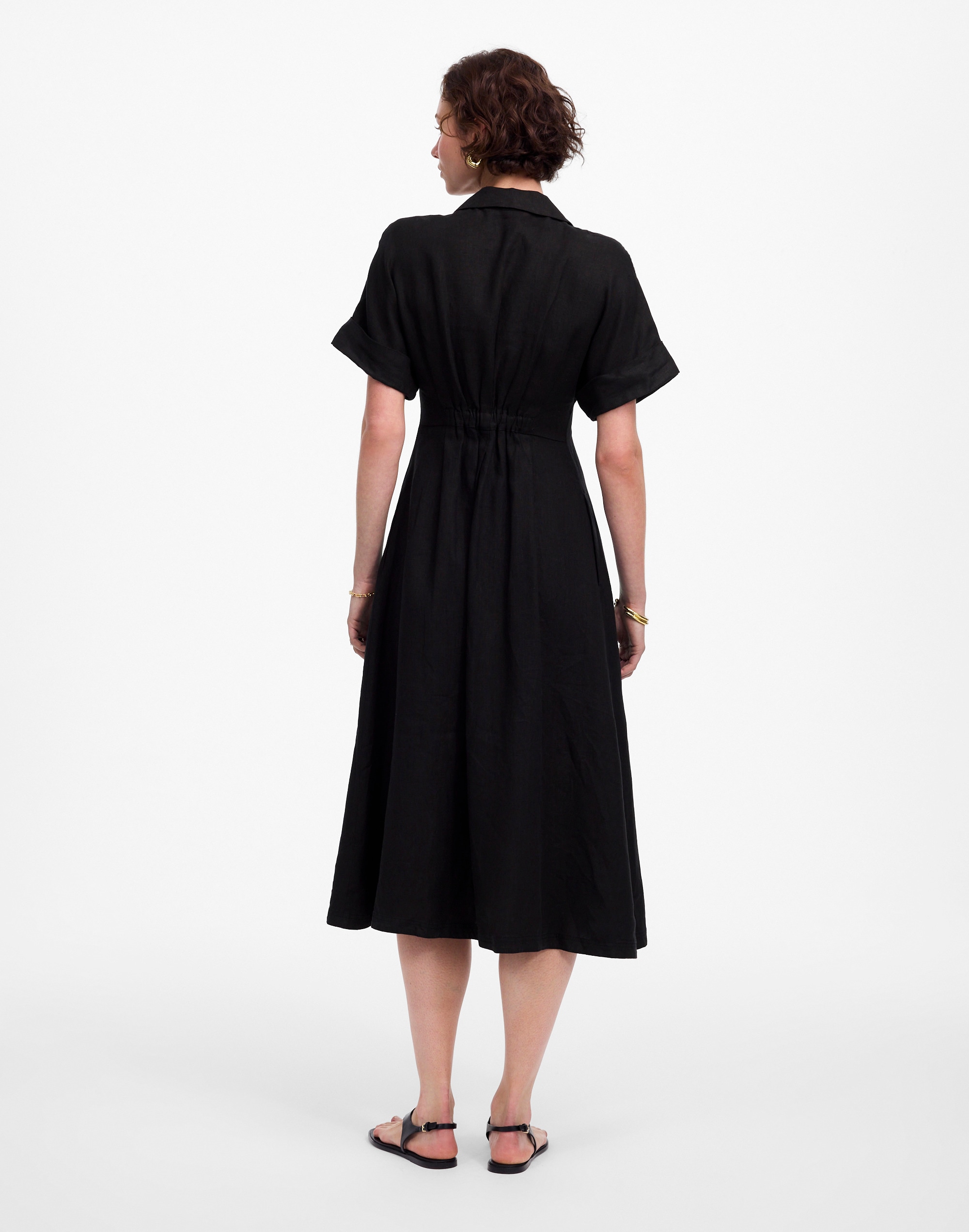 Pleated Midi Shirtdress in 100% Linen