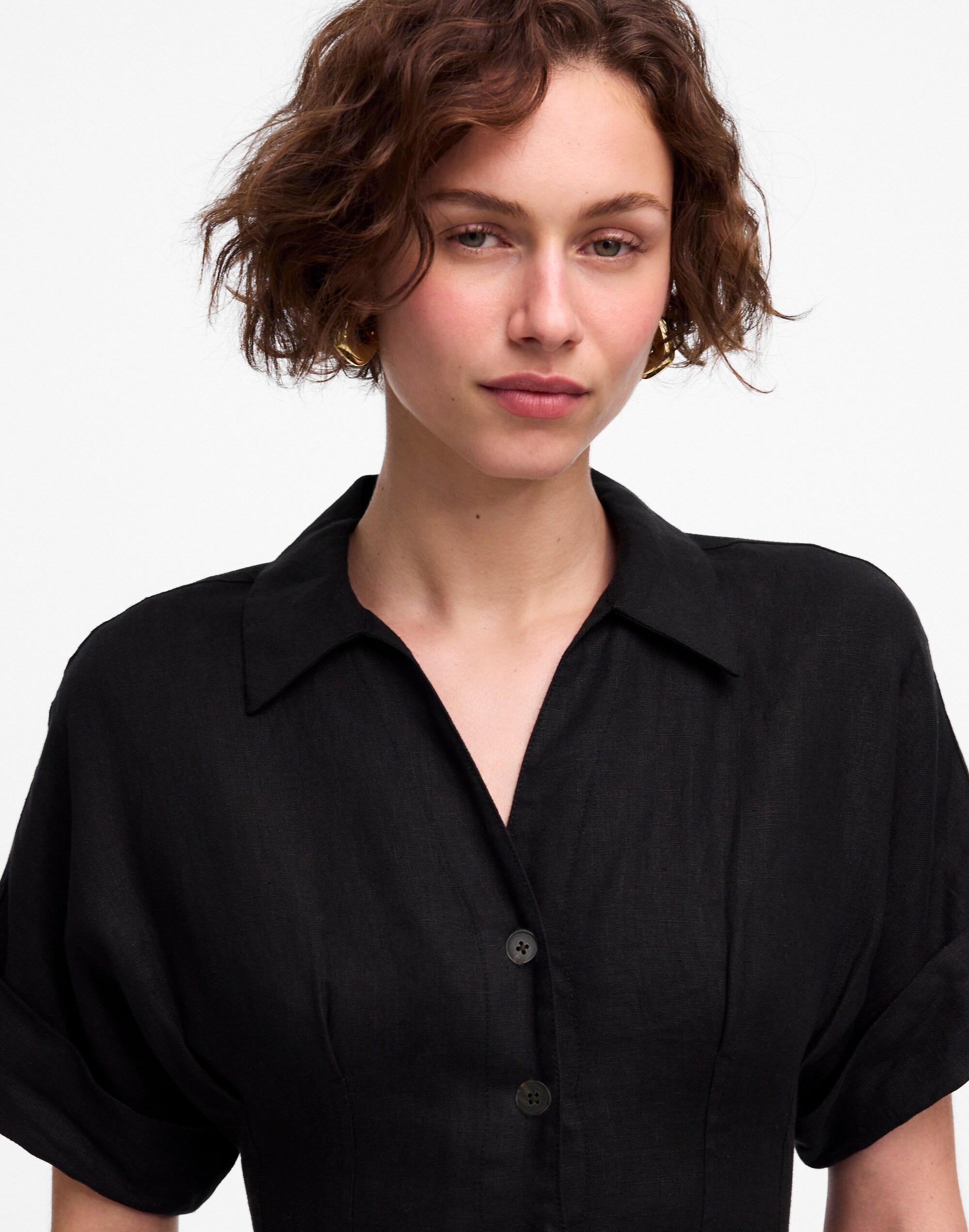 Pleated Midi Shirtdress in 100% Linen