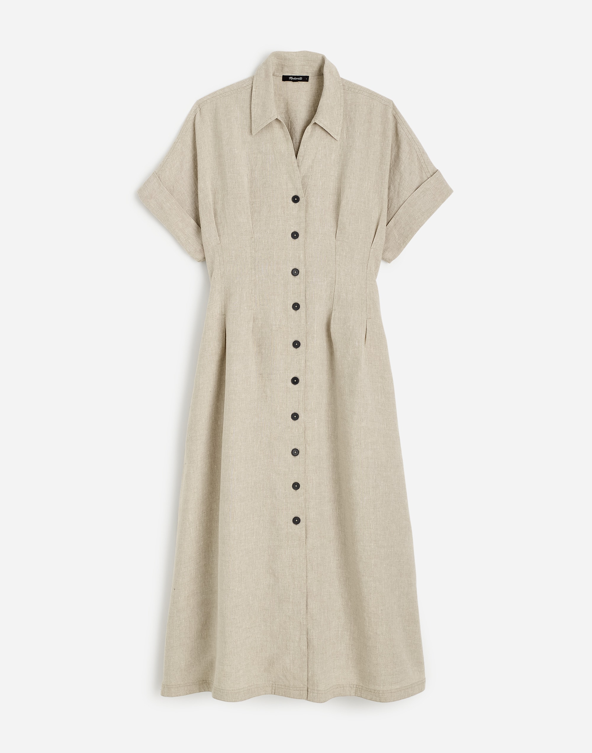 Pleated Midi Shirtdress in 100% Linen