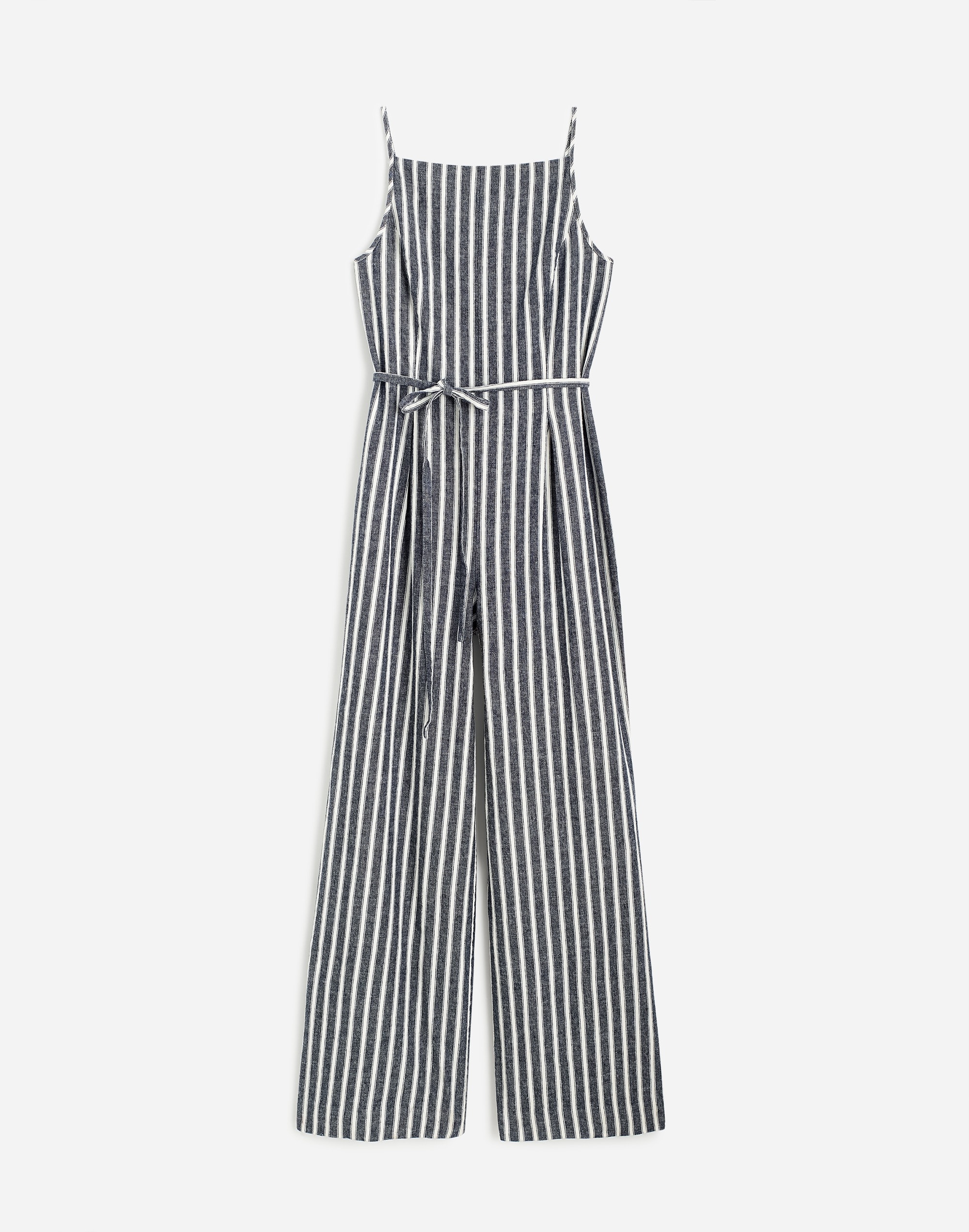 Pleated Wide-Leg Jumpsuit in Pinstripe Linen