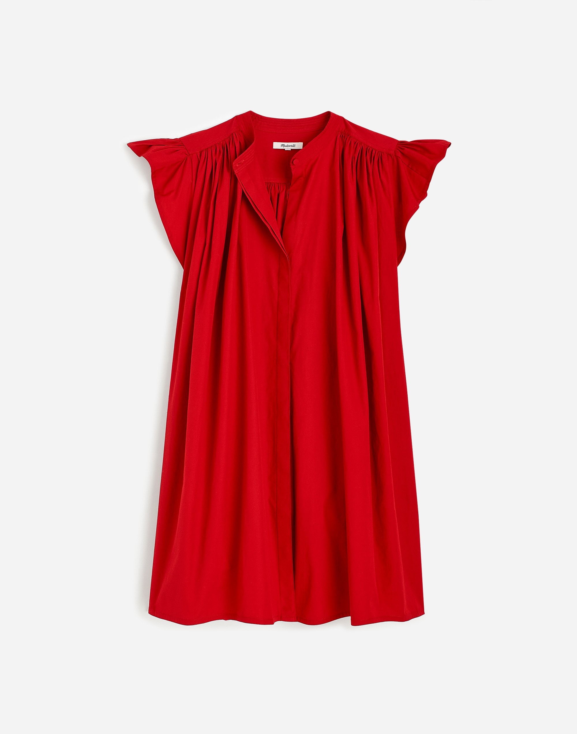 Flutter Sleeve Button-Front Mini Dress in Poplin
