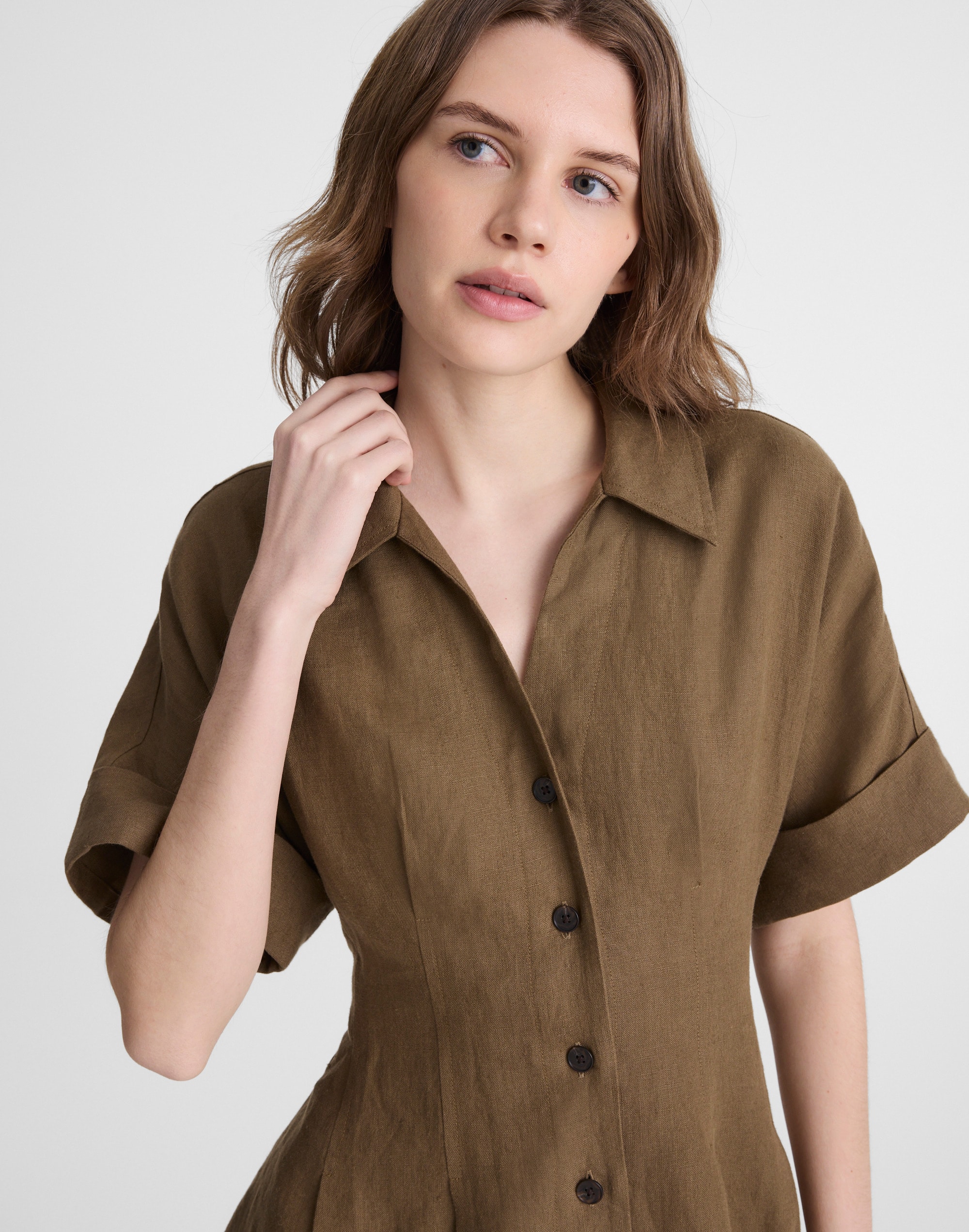 The Perry Mini Shirtdress in 100% Linen