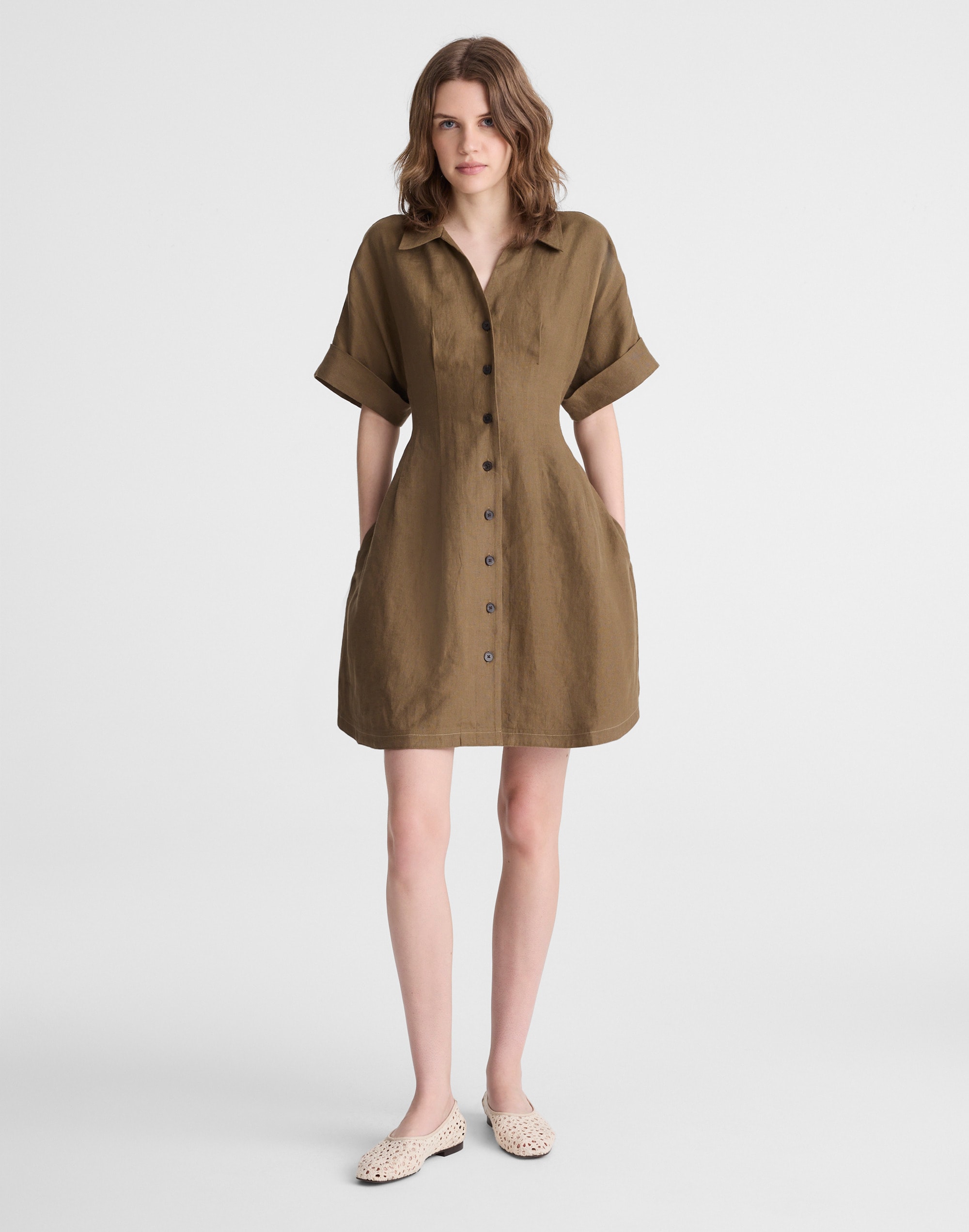 The Perry Mini Shirtdress in 100% Linen